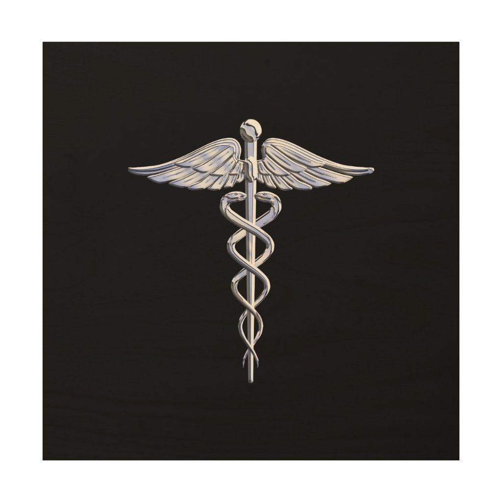Caduceus Medical Symbol on Black Wood .com