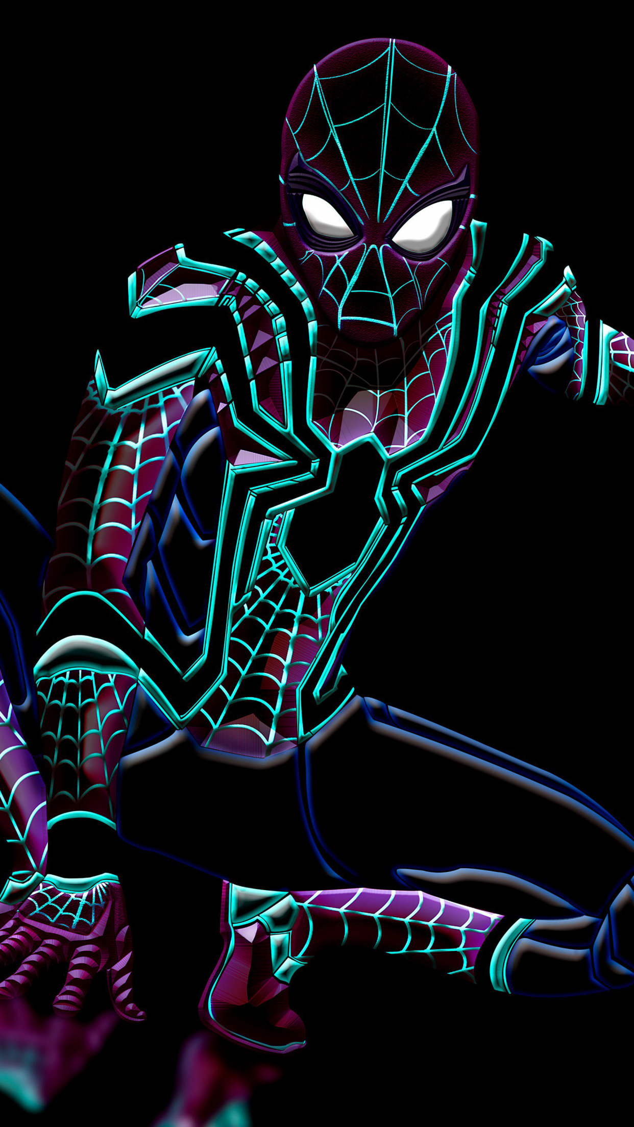 Spider Man Wallpaper 4K, Neon Art, Black Background, Marvel Superheroes, Graphics CGI