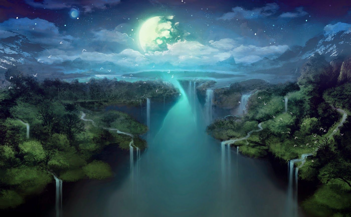 Moonlight Fantasy Heaven Waterfall HD .wallpapertip.com