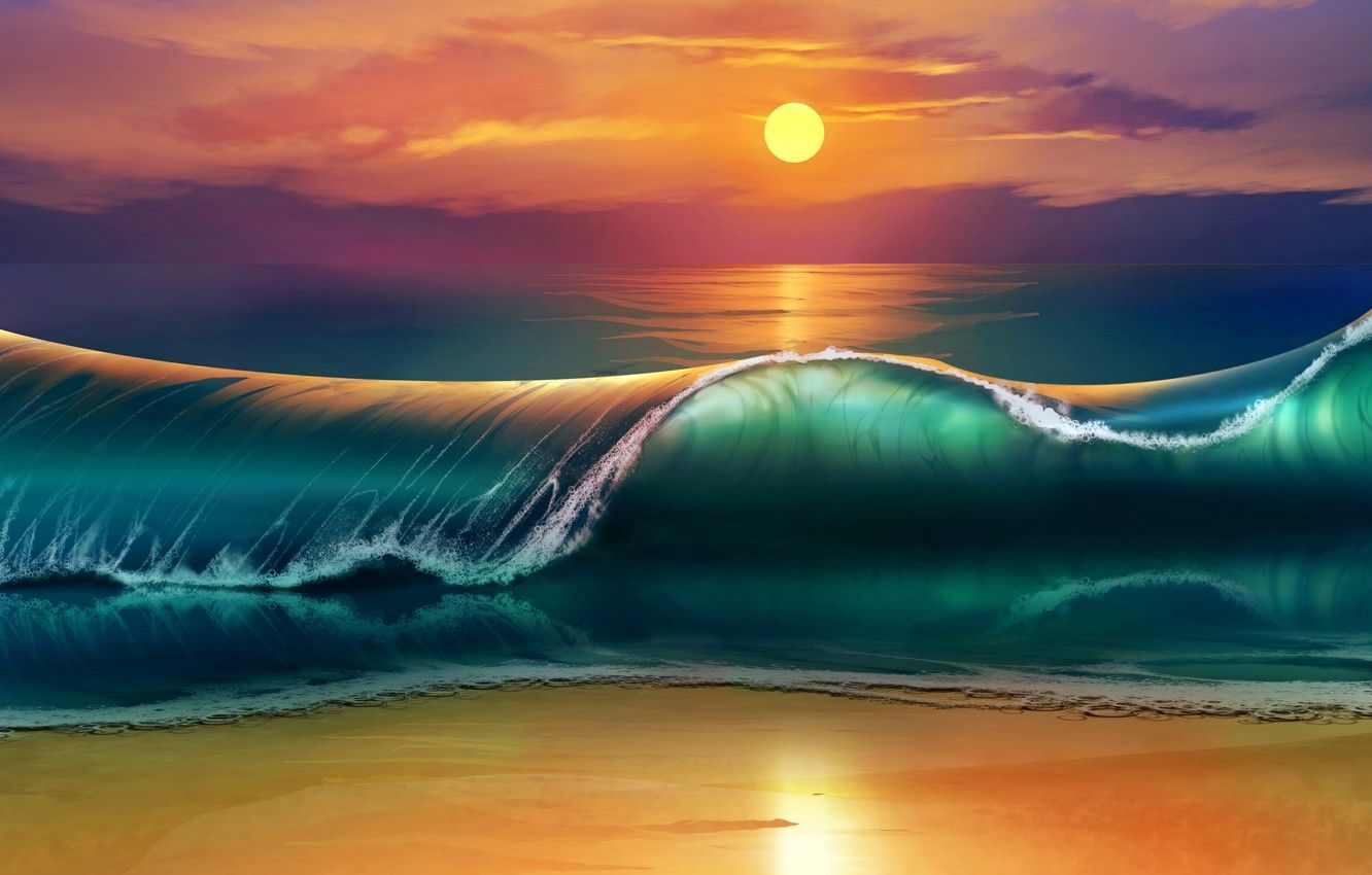 Wallpaper sea, wave, beach, sunset .goodfon.com