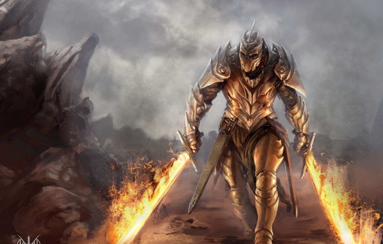 Wallpaper armor, dragon, cave, human .goodfon.com