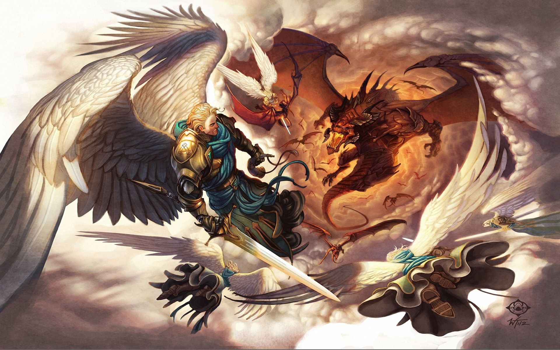 Battle With Dragon Angel Sword Armor .wallpaper13.com