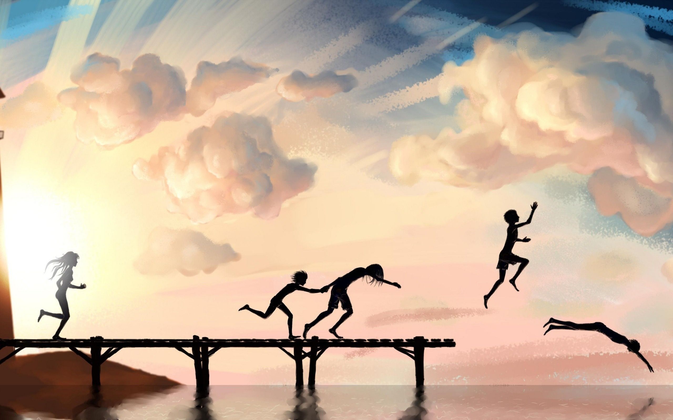 Wallpaper clouds, pier, art, paint .goodwp.com