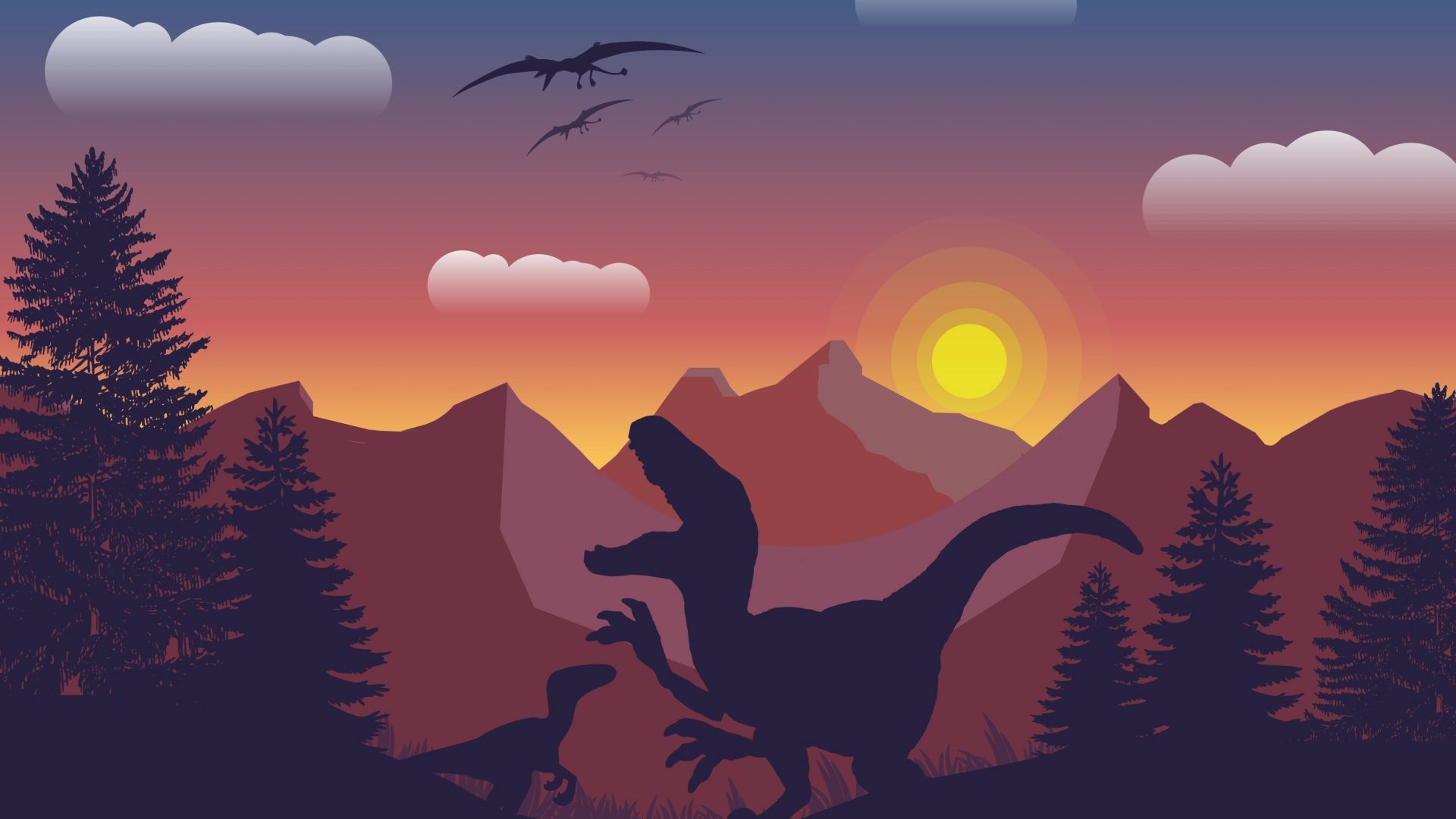 Desktop wallpaper dinosaur, mountains, digital art, HD image, picture, background, de1075