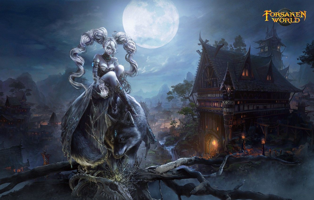 Wallpaper Girl, Night, Village, Werewolf, Dark Age Forsaken World Image For Desktop, Section игры