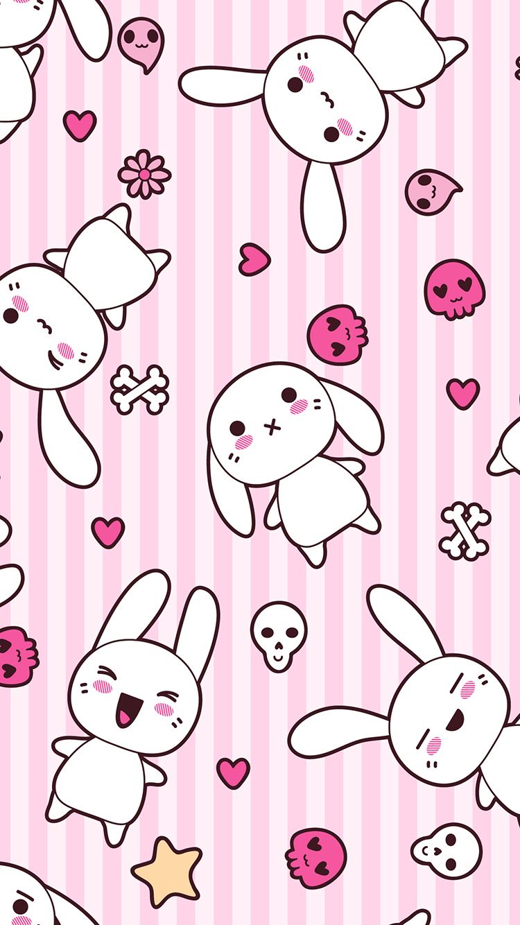 TAP AND GET FREE APP ⬆️ Cute girly anime bunnies on pink background wallpaper for iPhone 6 from Everpix. Wallpaper iphone cute, iPhone wallpaper, Bunny wallpaper