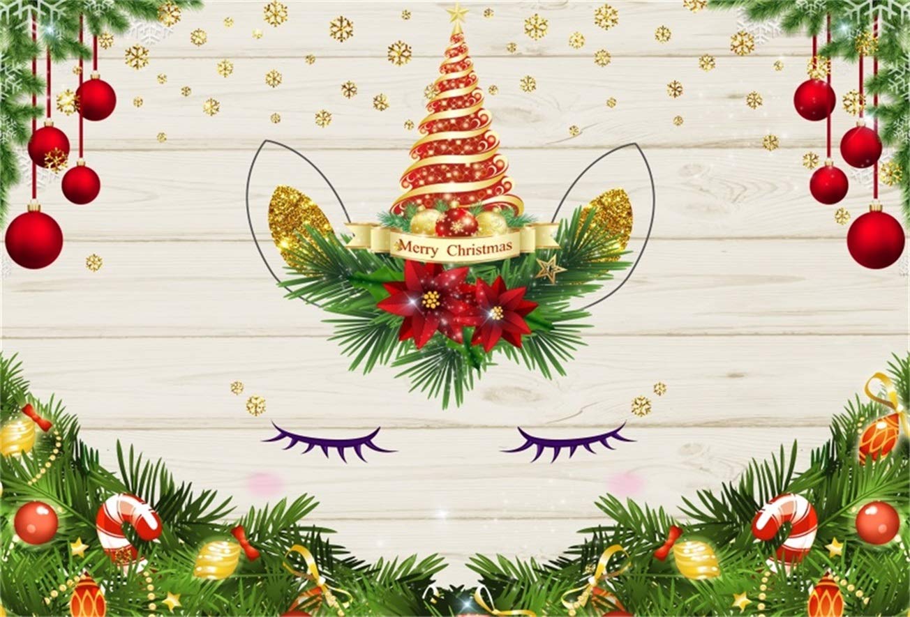 Amazon.com, AOFOTO 5x3ft Merry Christmas Unicorn Background Holiday Party Decoration Photography Backdrop New Year Xmas Pine Tree Ornament Snowflake Banner Infant Kid Baby Girl Photo Studio Props Vinyl Wallpaper