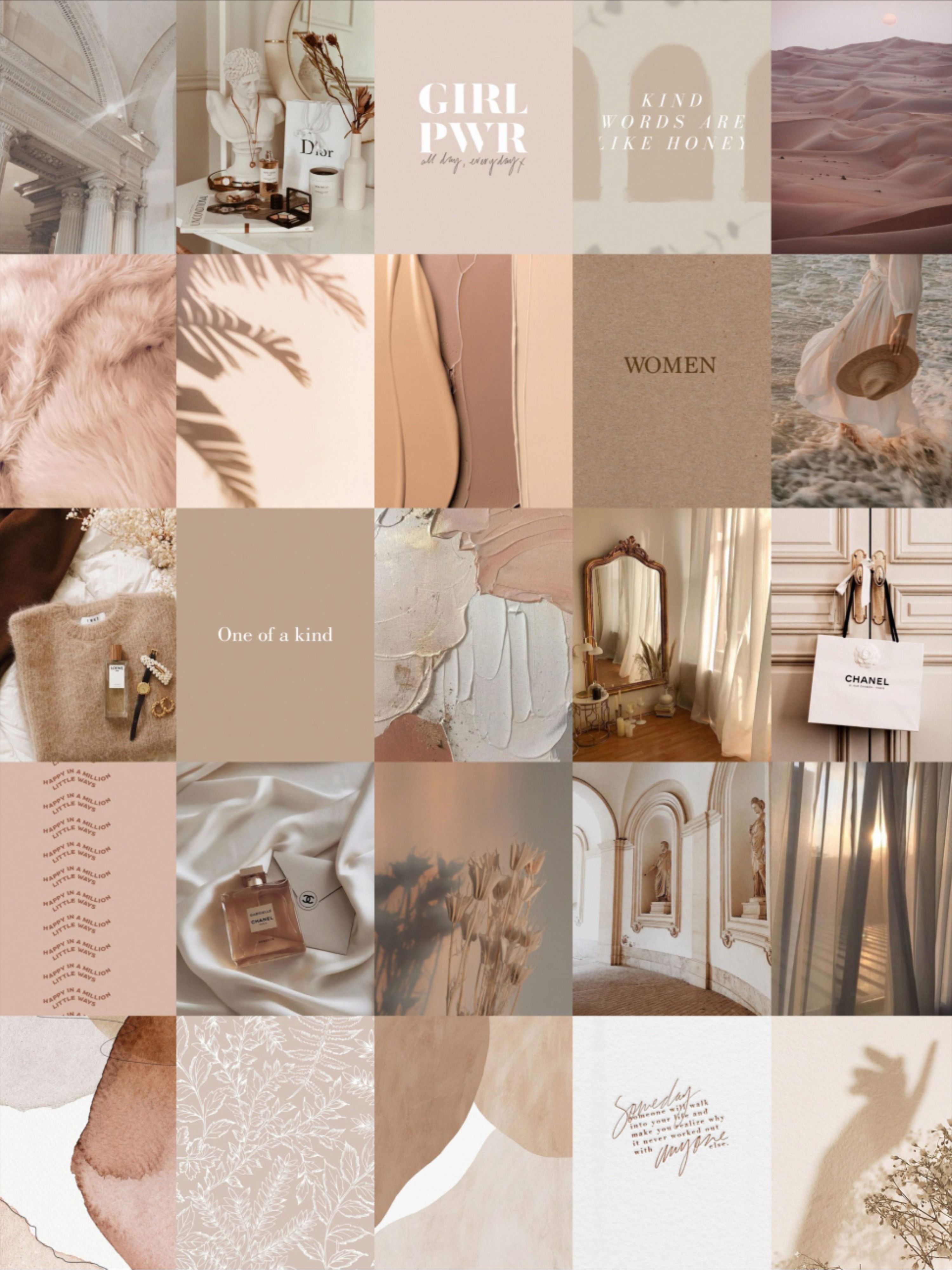 Beige Wall Collage Kit Tan Aesthetic .com