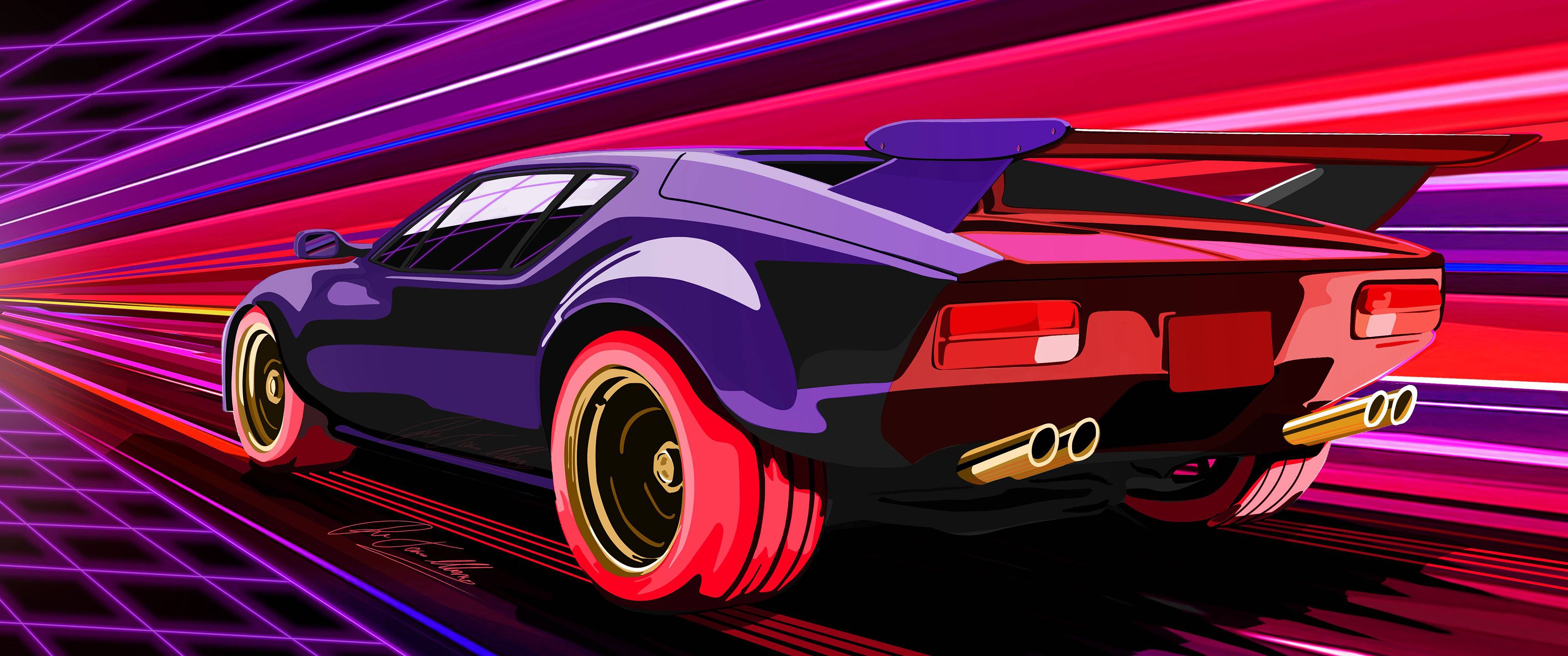 De Tomaso Pantera Futuristic Retro Wave .wallha.com