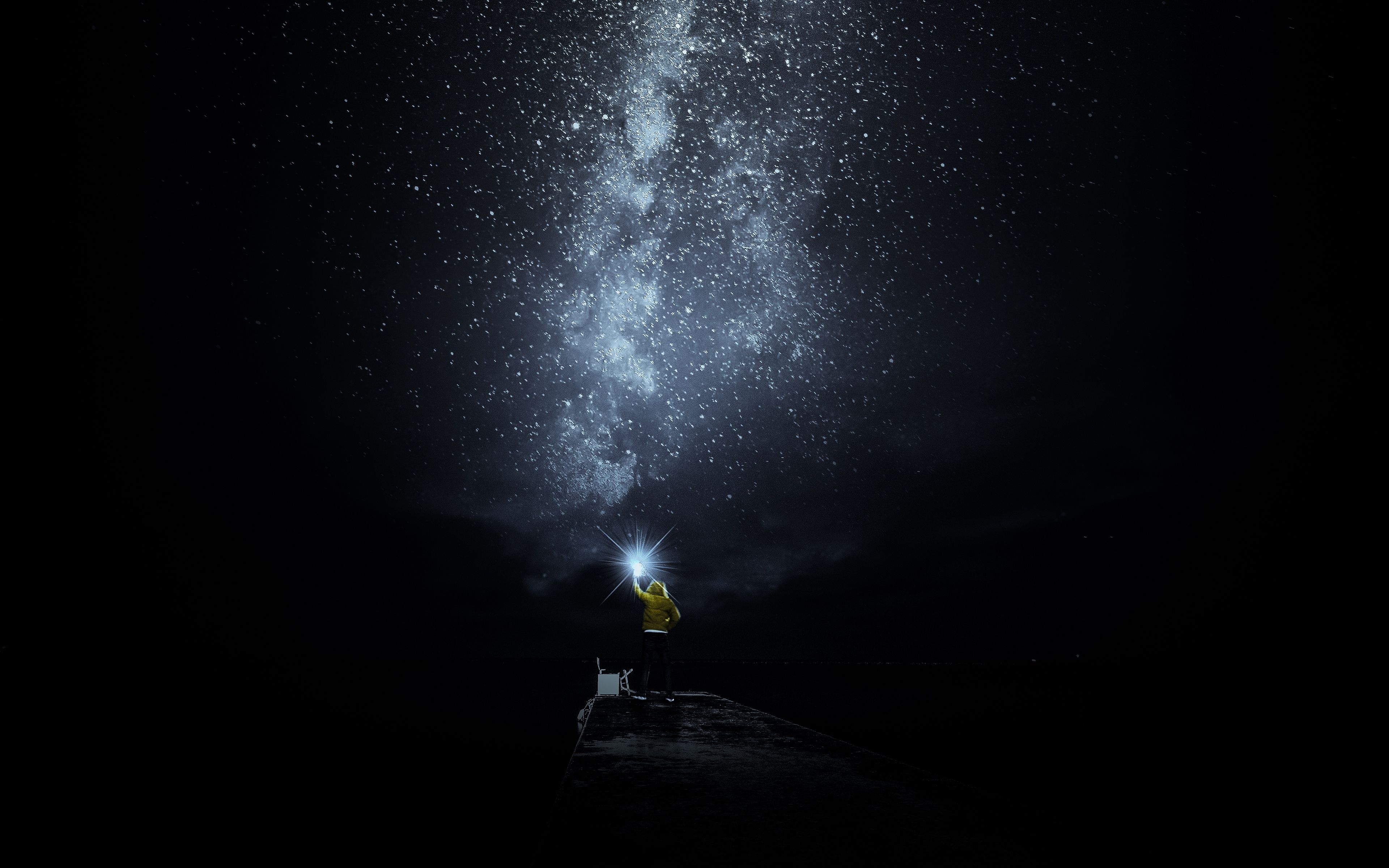 Wallpaper Starry Sky, Man, Loneliness, Lonely, Shine