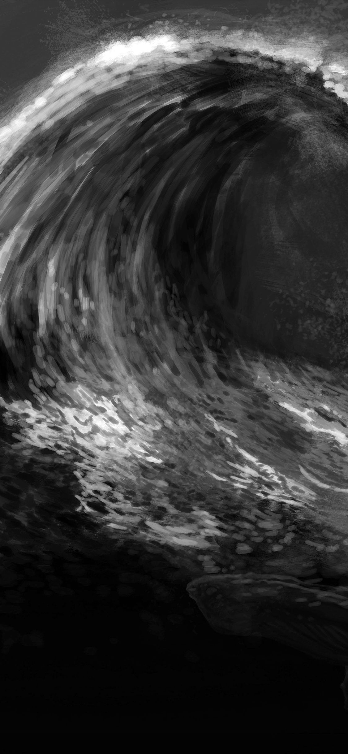 Wave Dark Bw Whale Art Illust .papers.co