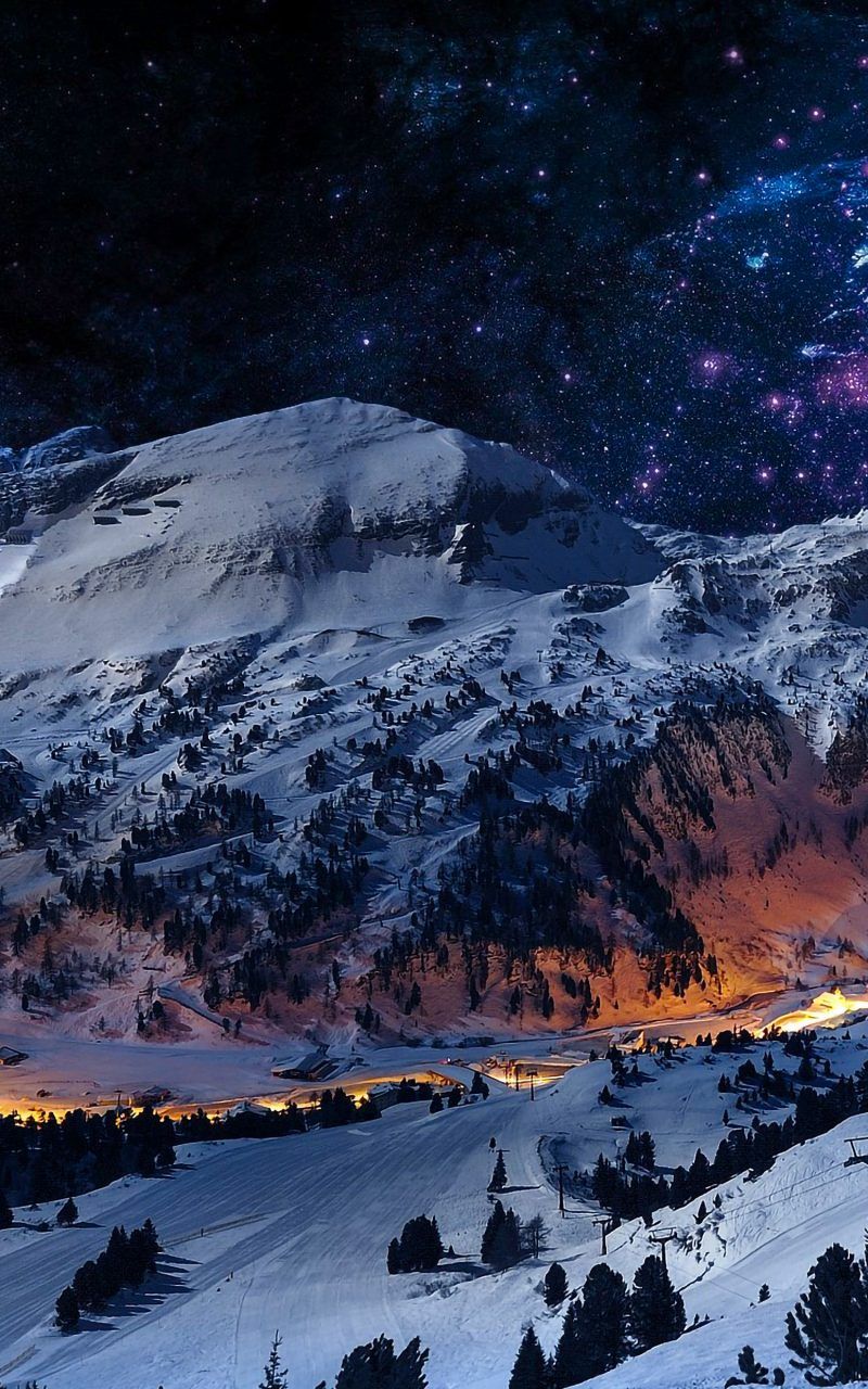 Mountain Night Sky Snow Blue Stars .bestwallpaper.in