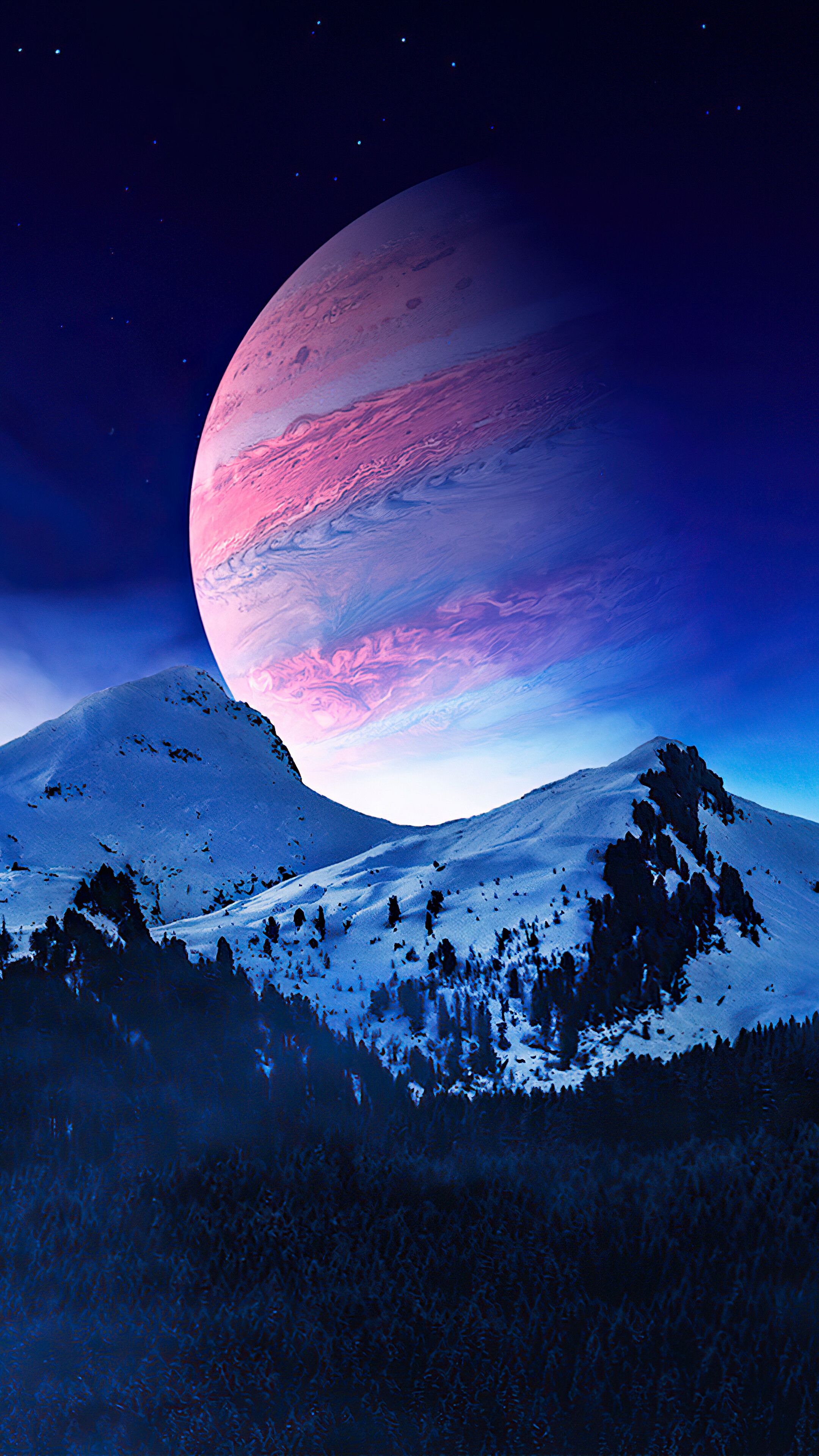 Night, Scenery, Mountain, Landscape, Planet, Digital Art, 4K phone HD Wallpaper, Image, Background, Photo and Picture. Mocah HD Wallpaper