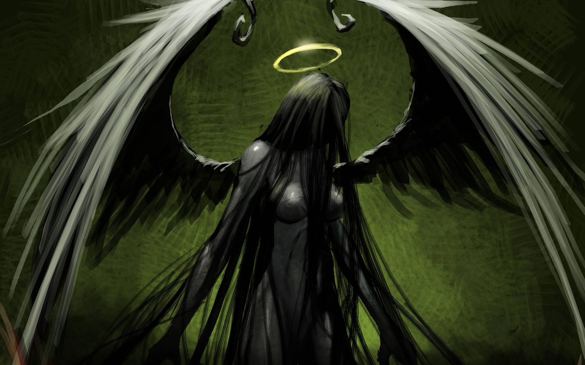 Angel Green Drawing Halo Wings gothic .wallpaperup.com