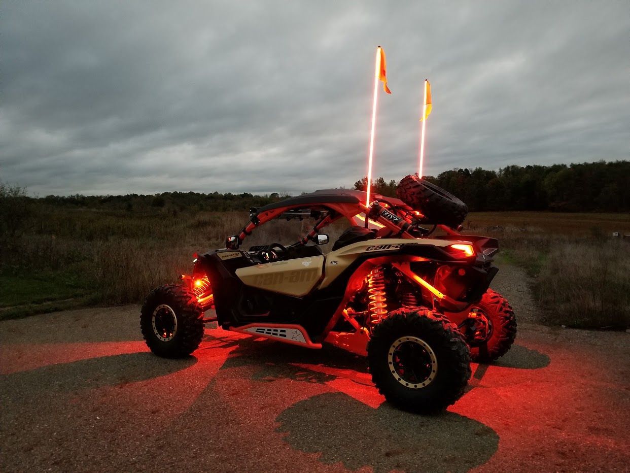 Can Am Maverick X3 With Spike Bluetooth LED Whip And Rock Lights, Change To Any Color. Big Boy Toys, Sand Rail, Dream Cars