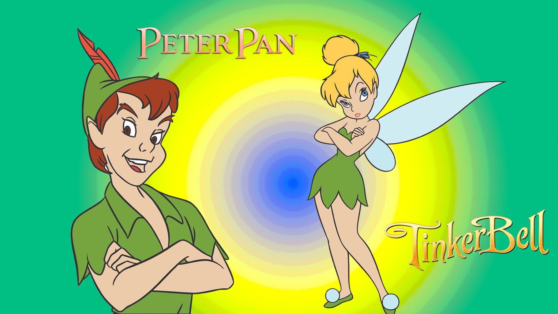 Tinkerbell And Peter Pan Character Disney Vector Graphic Art Wallpaper HD 1920x1080, Wallpaper13.com