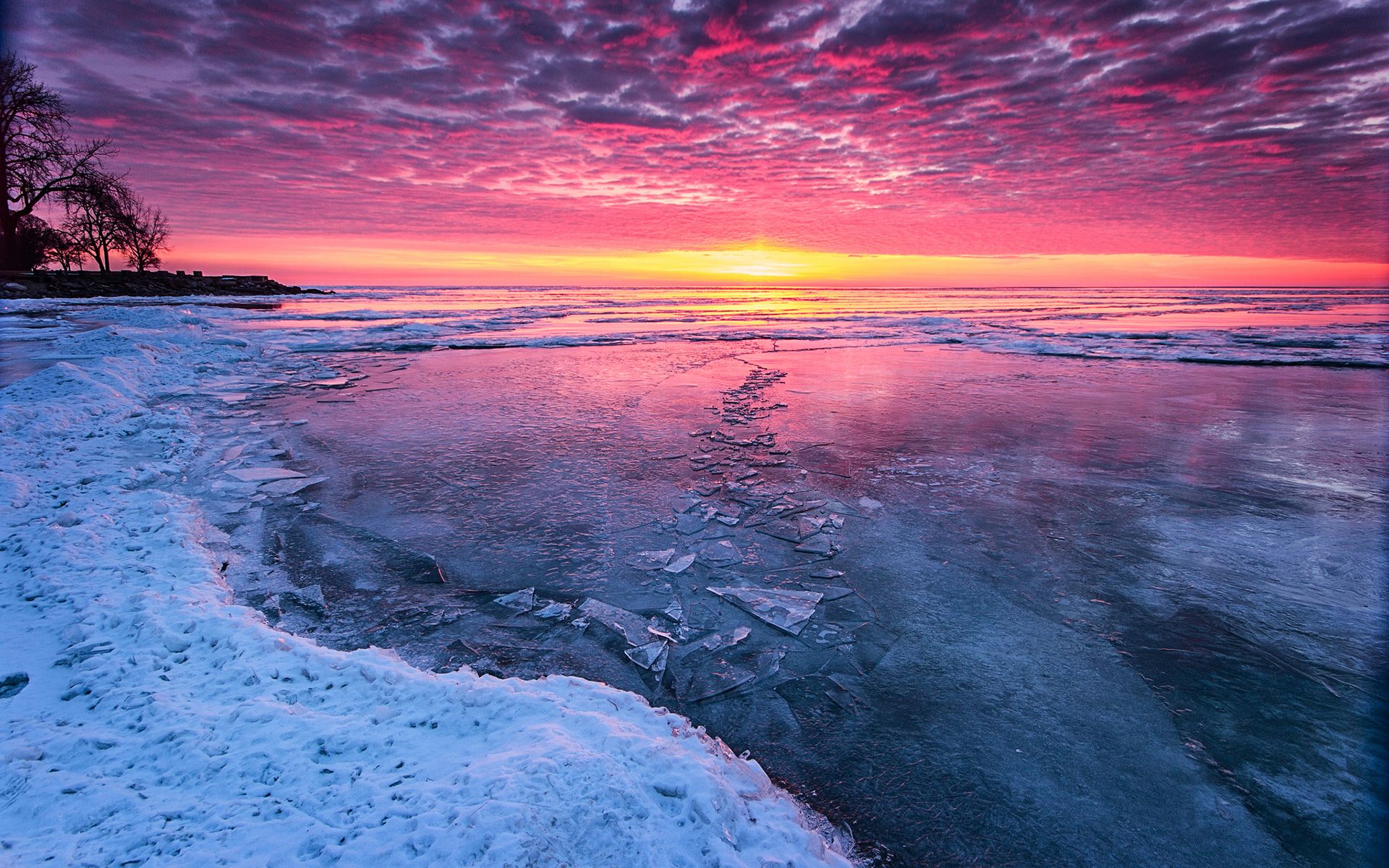 ice, Winter, Lake, Sunset, Sunrise, Sky, Clouds, Beaches, Shore Wallpaper HD / Desktop and Mobile Background