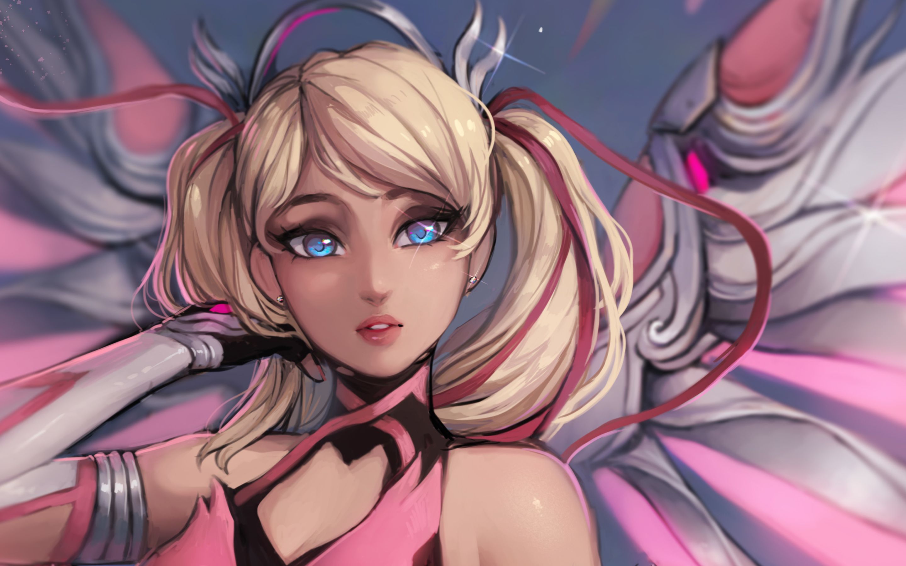 Download wallpaper Pink Mercy, cyber .besthqwallpaper.com