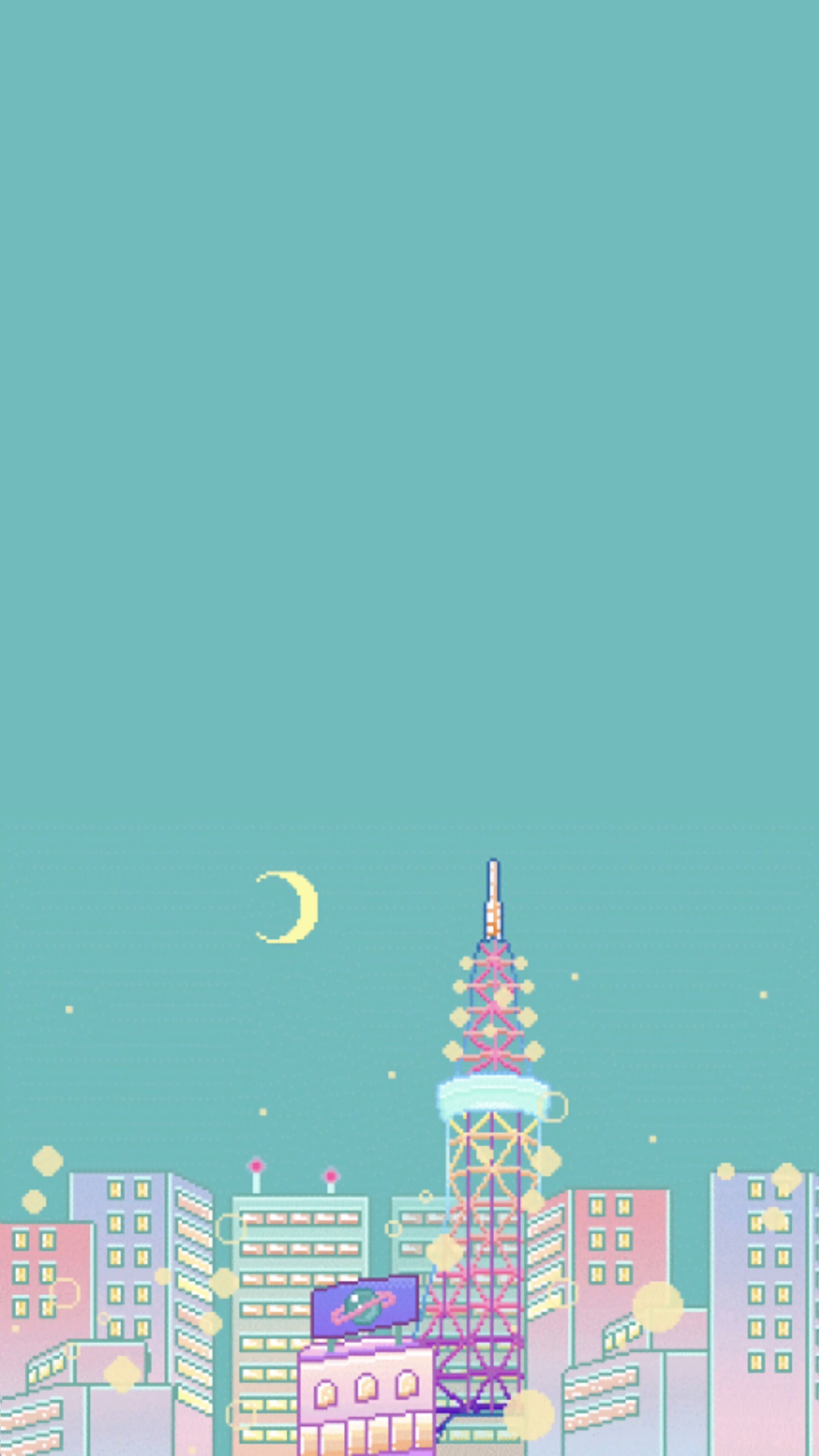 Download Cute Aesthetic Pc 8-bit Pastel City Wallpaper