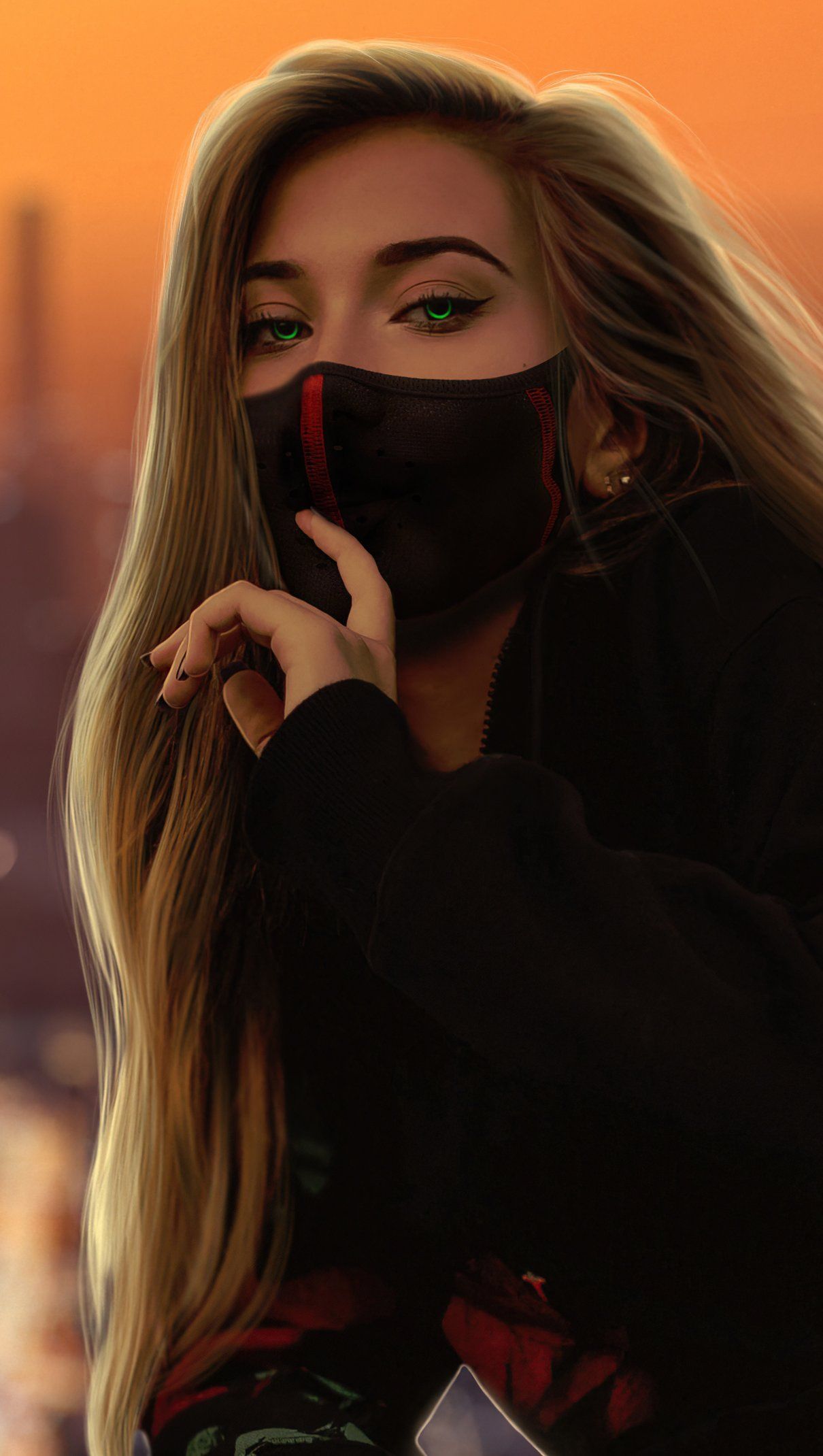 Girl with mask in a city Wallpaper