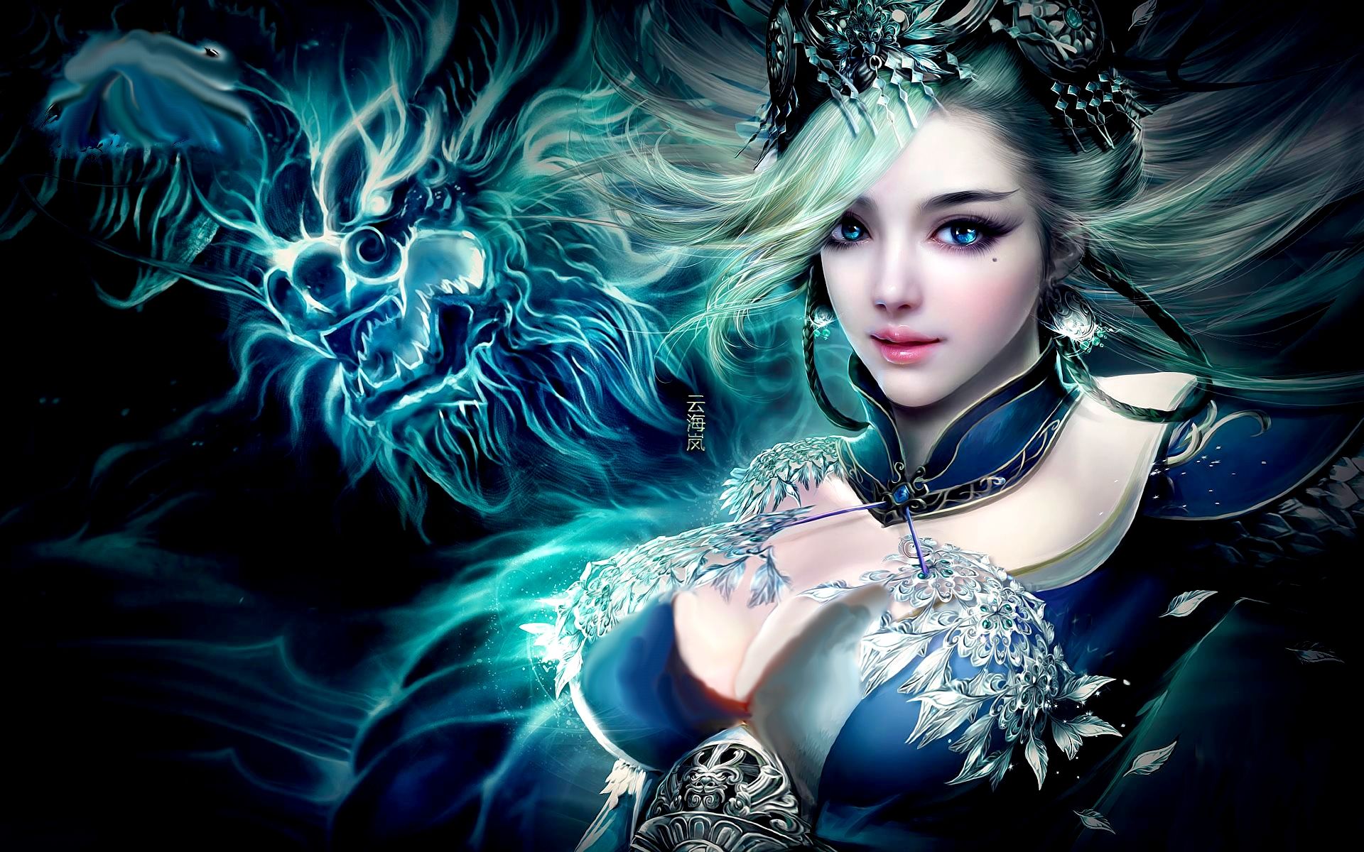 Fantasy Dragon And White Girl HD Wallpaper