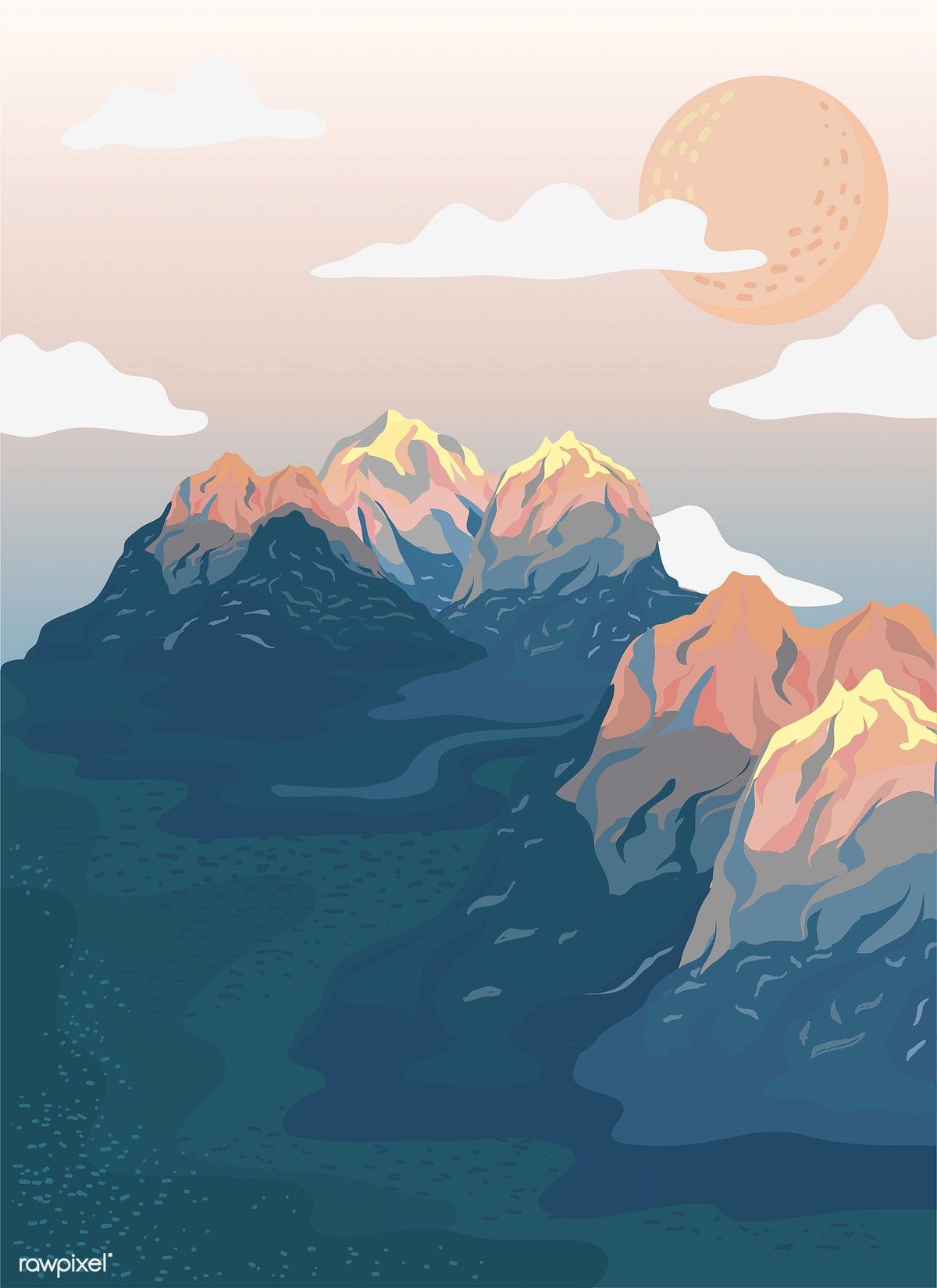 Aesthetic Mountain Drawing Wallpaper