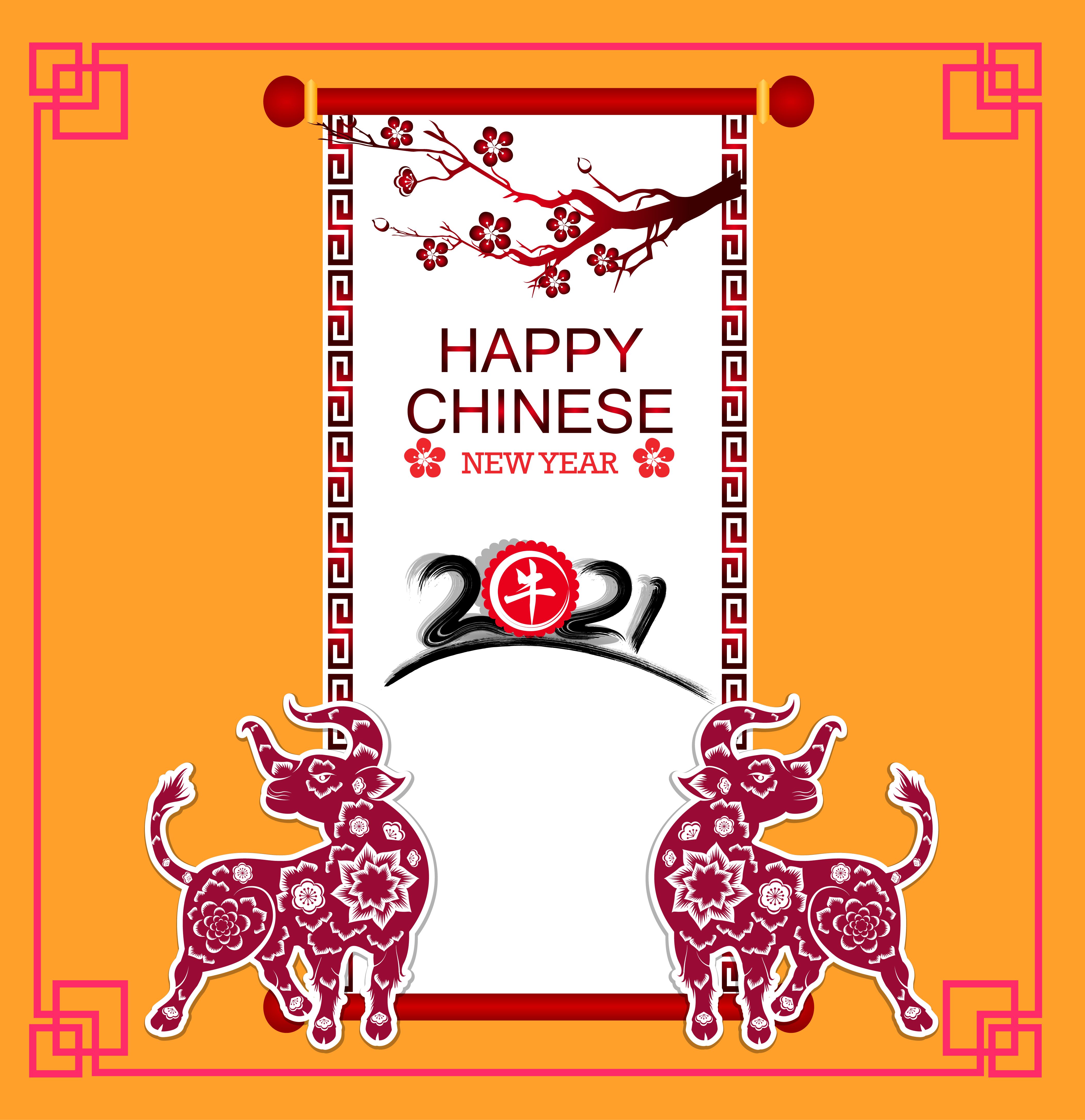 Happy chinese new year 2021 ox card .vecteezy.com