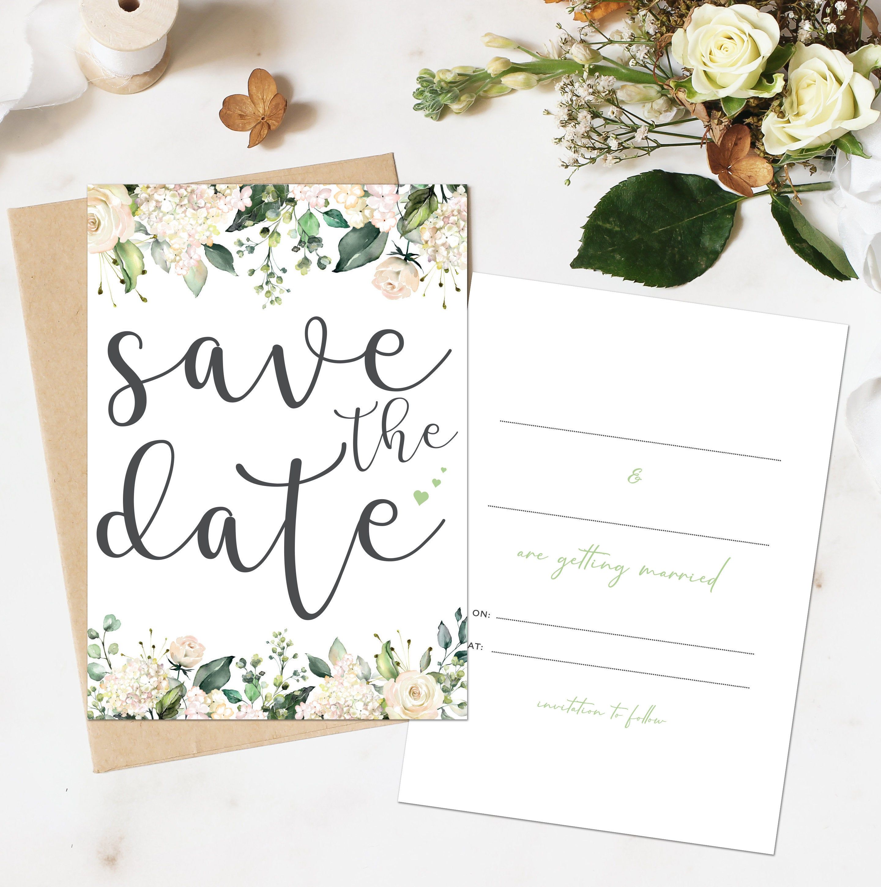 White Roses, DIY Save The Date, Cheap .com