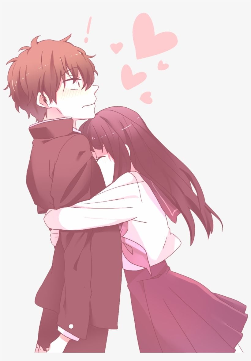 Hugging Anime Girl Couple B28