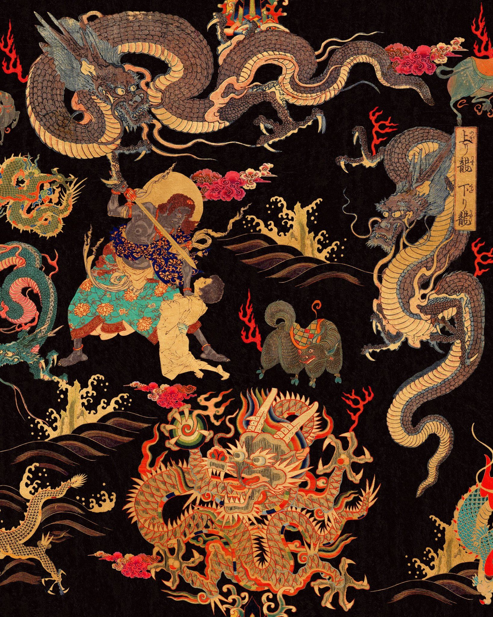 Dragons of Tibet Wallpaper in Red, Gold .burkedecor.com · In stock