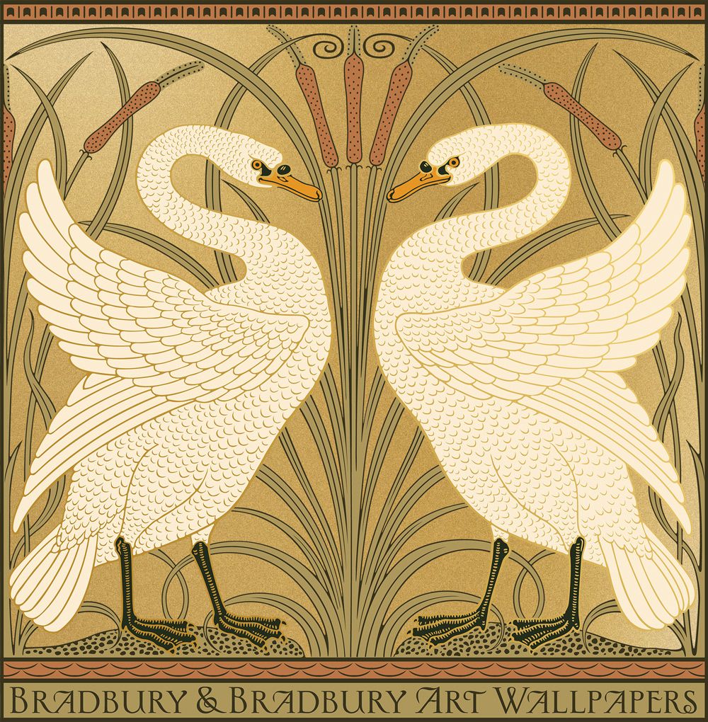 Bradbury Victorian Home Décor. Walter Crane Swan Poster in Gold