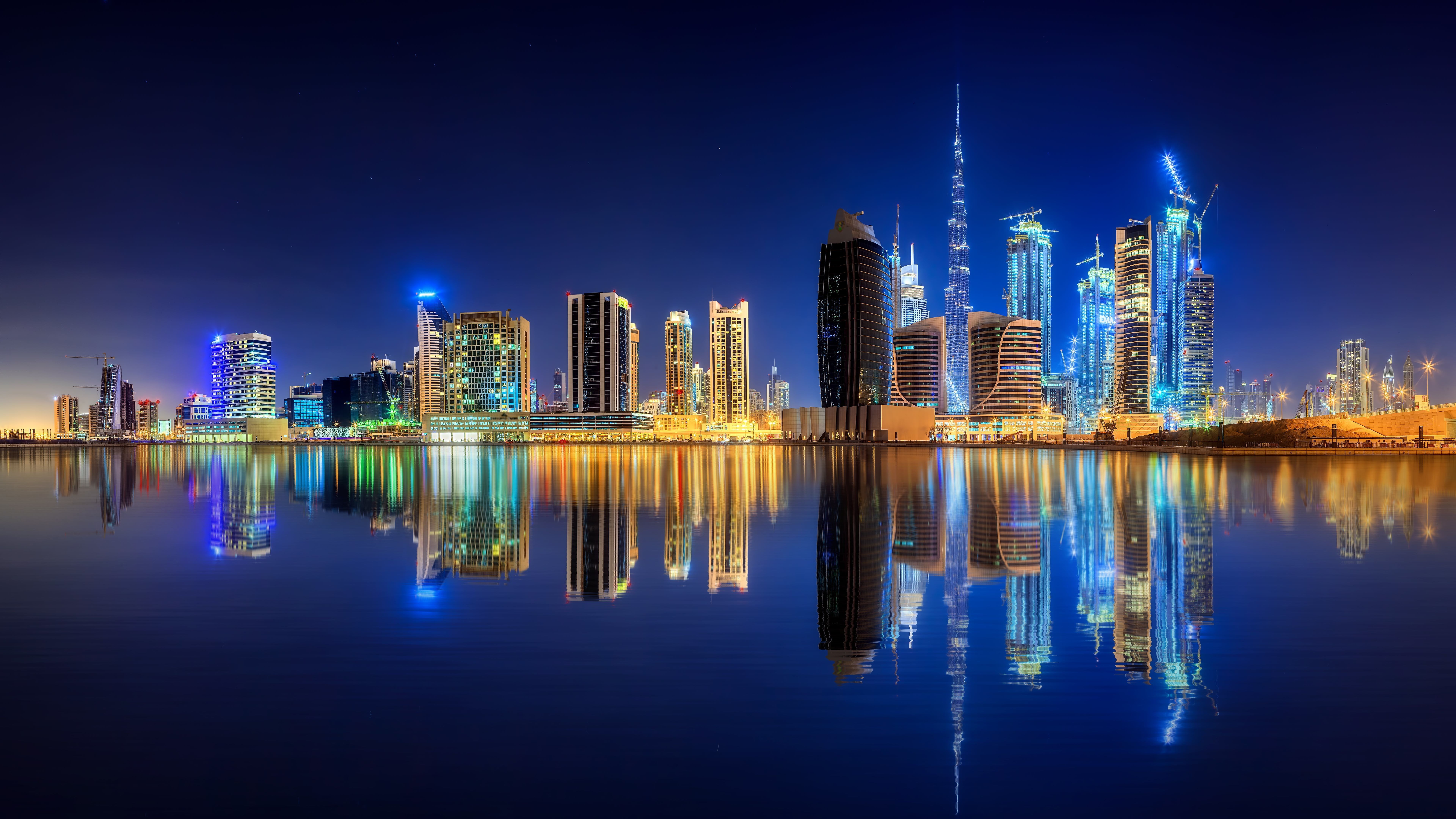 HD wallpaper: dubai, city lights, 8k, uae, downtown, water, united arab emirates. City lights wallpaper, City lights photography, Skyline