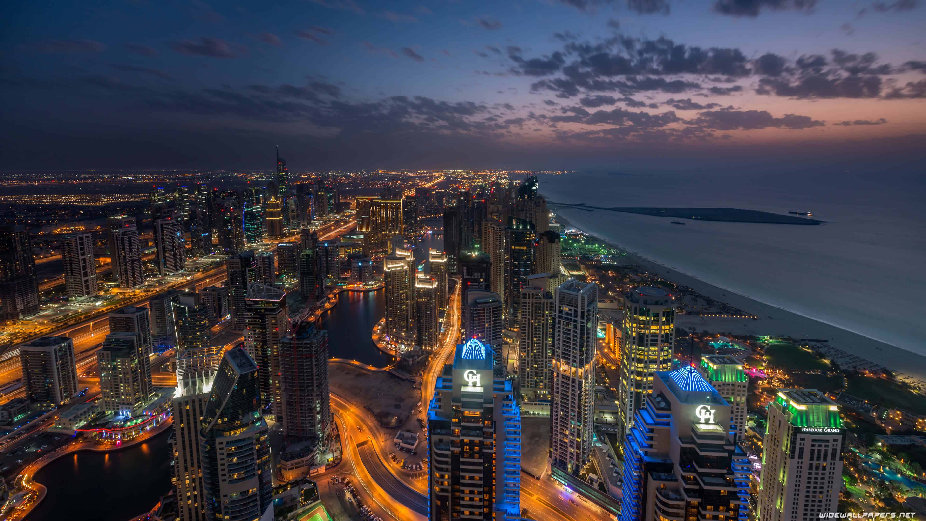 Dubai Marina At Night, United Arab Emirates UHD 4K Wallpaper