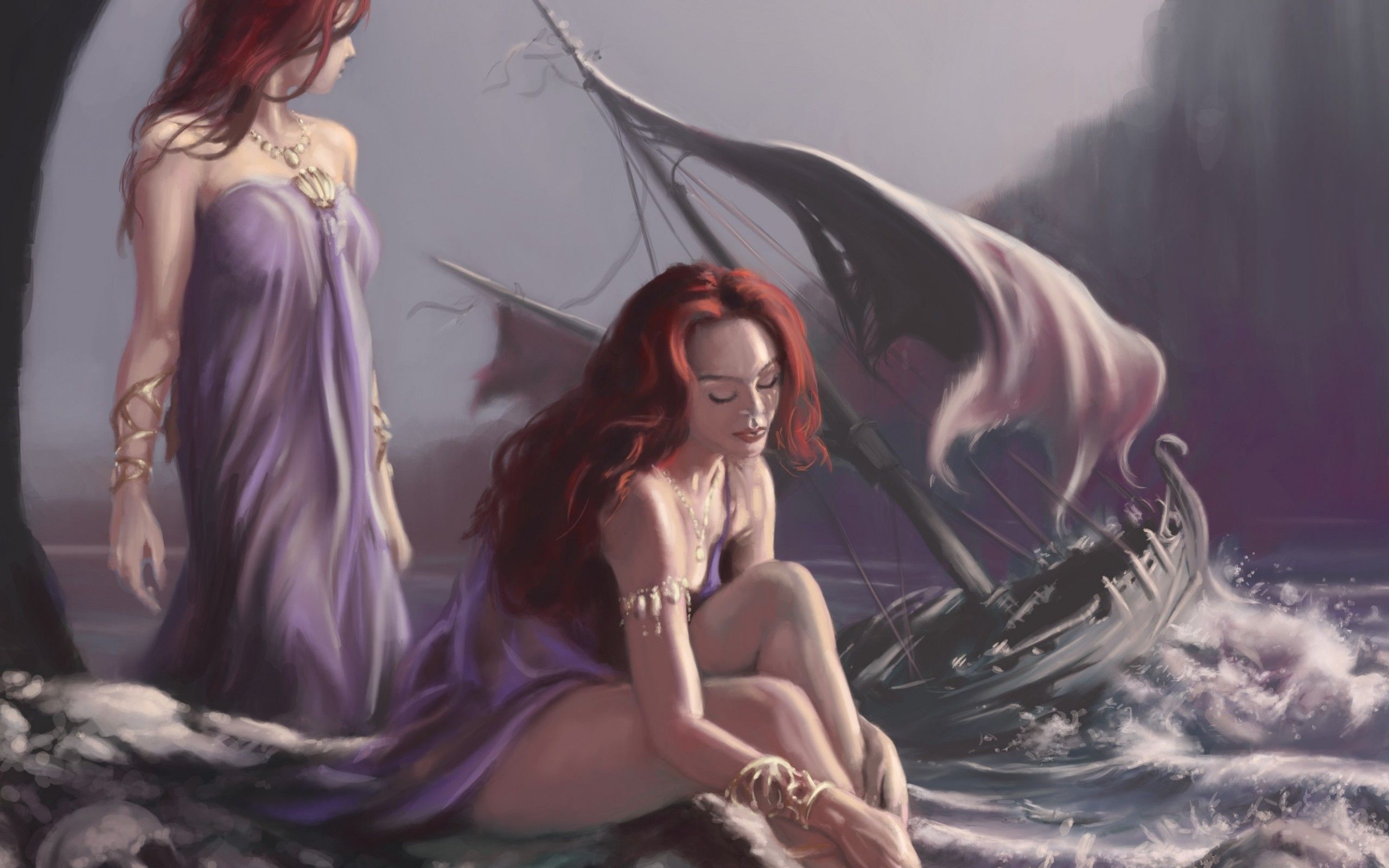 Fantasy siren mermaid ocean storm ship .wallpaperup.com