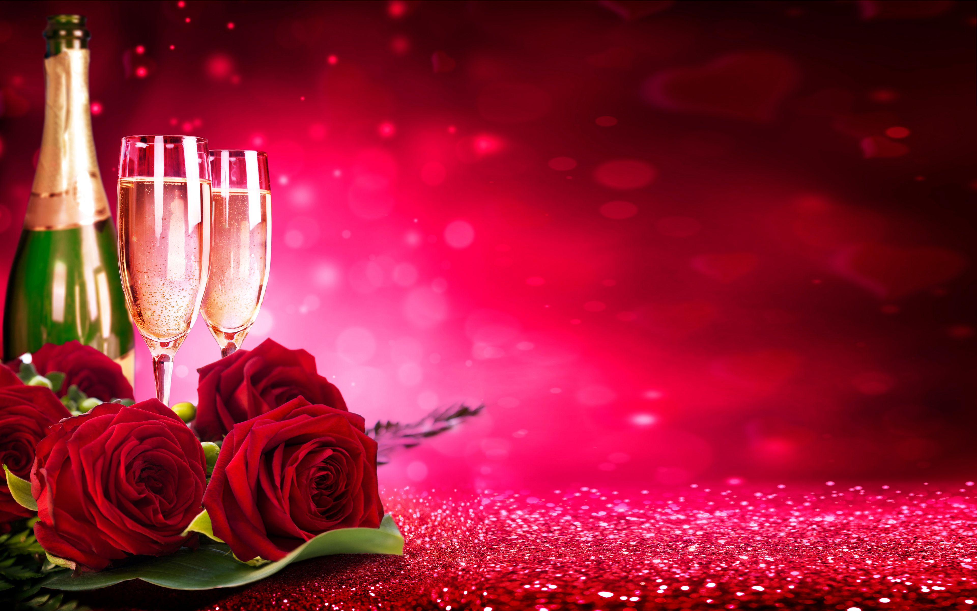 Valentine Champagne And Flower Red Roses Hd Wallpapers Ultra Hd 4k Wallpapers For Desktop & Mobiles 3840x2400 : Wallpapers13