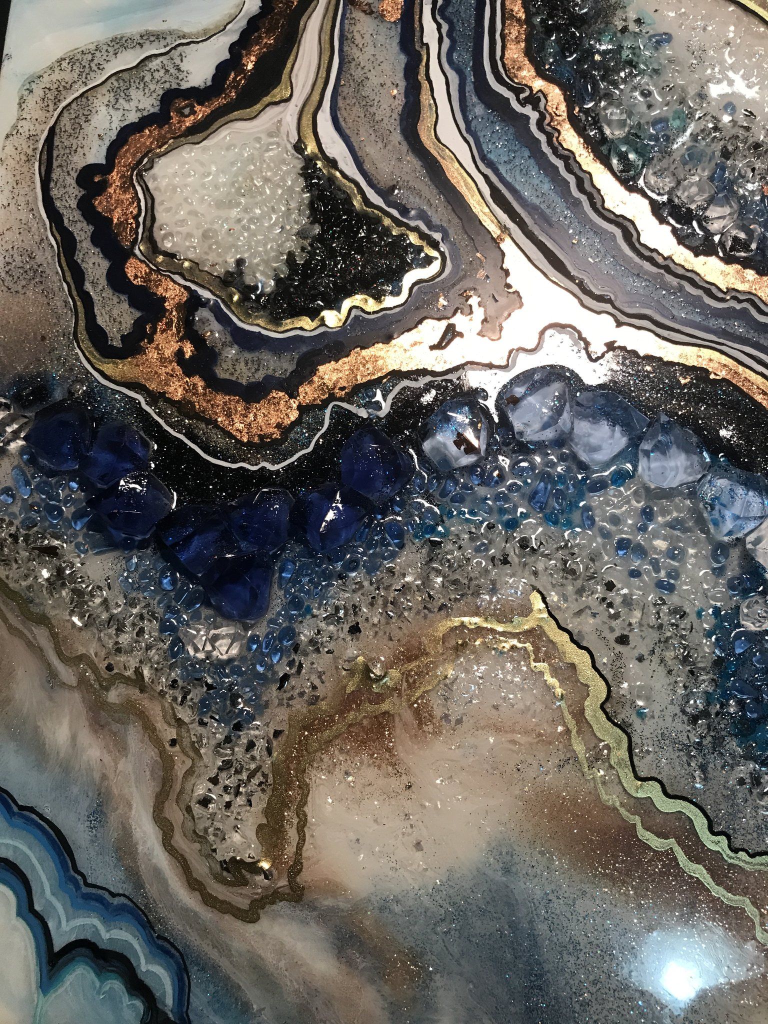 Geode Resin art. Blue and Gold Original Crystal Artwork Commission. Geode art, Resin art, Resin artwork