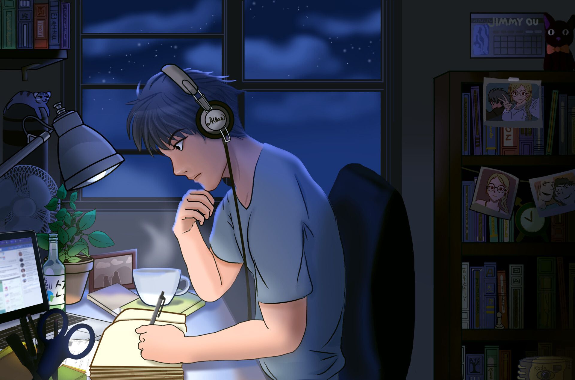 Aesthetic Anime Boy Studying Wallpaper ~ Late Night Ea7 Chill Lofi ...