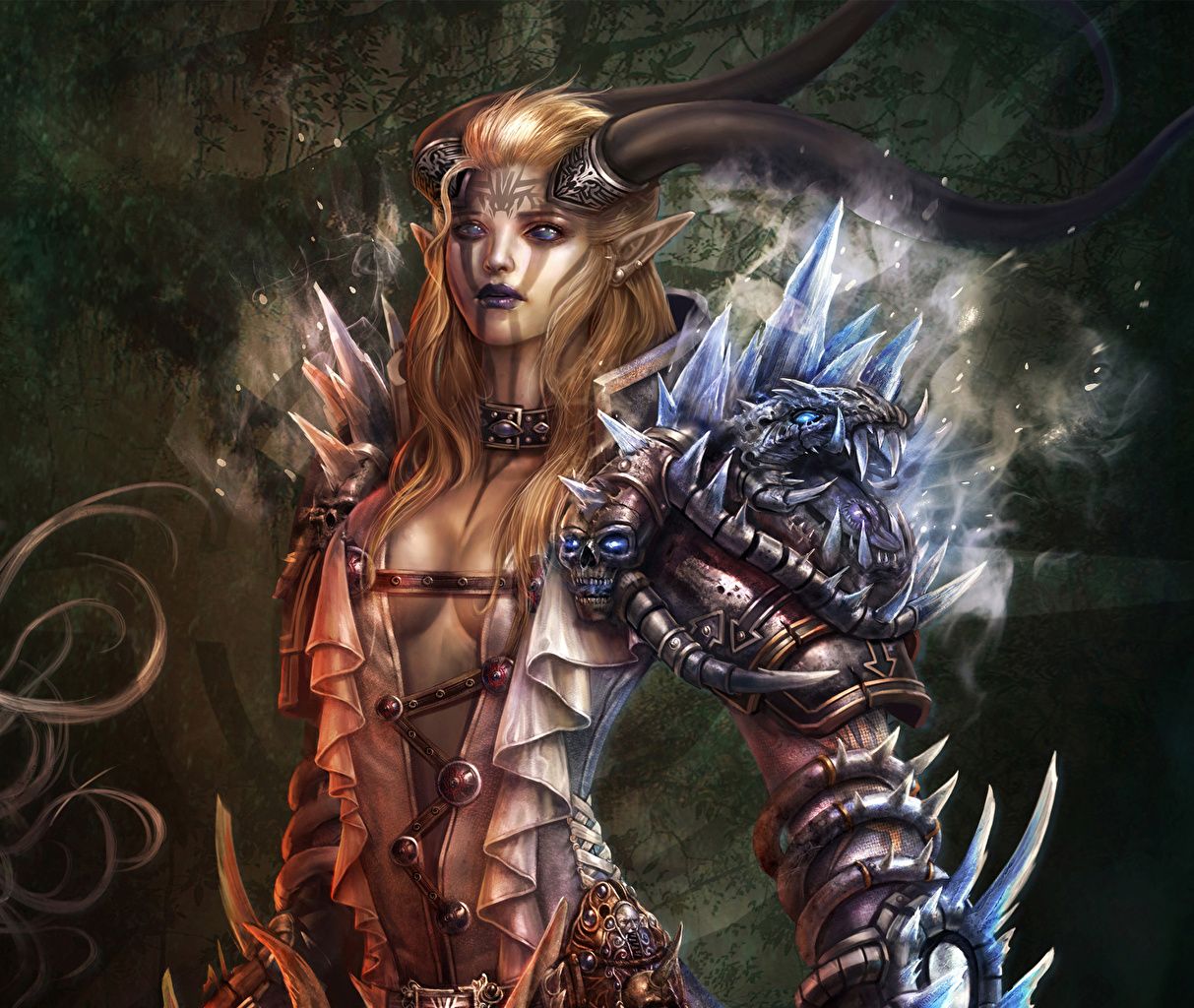 Desktop Wallpaper Horns Girls Fantasy .1zoom.net