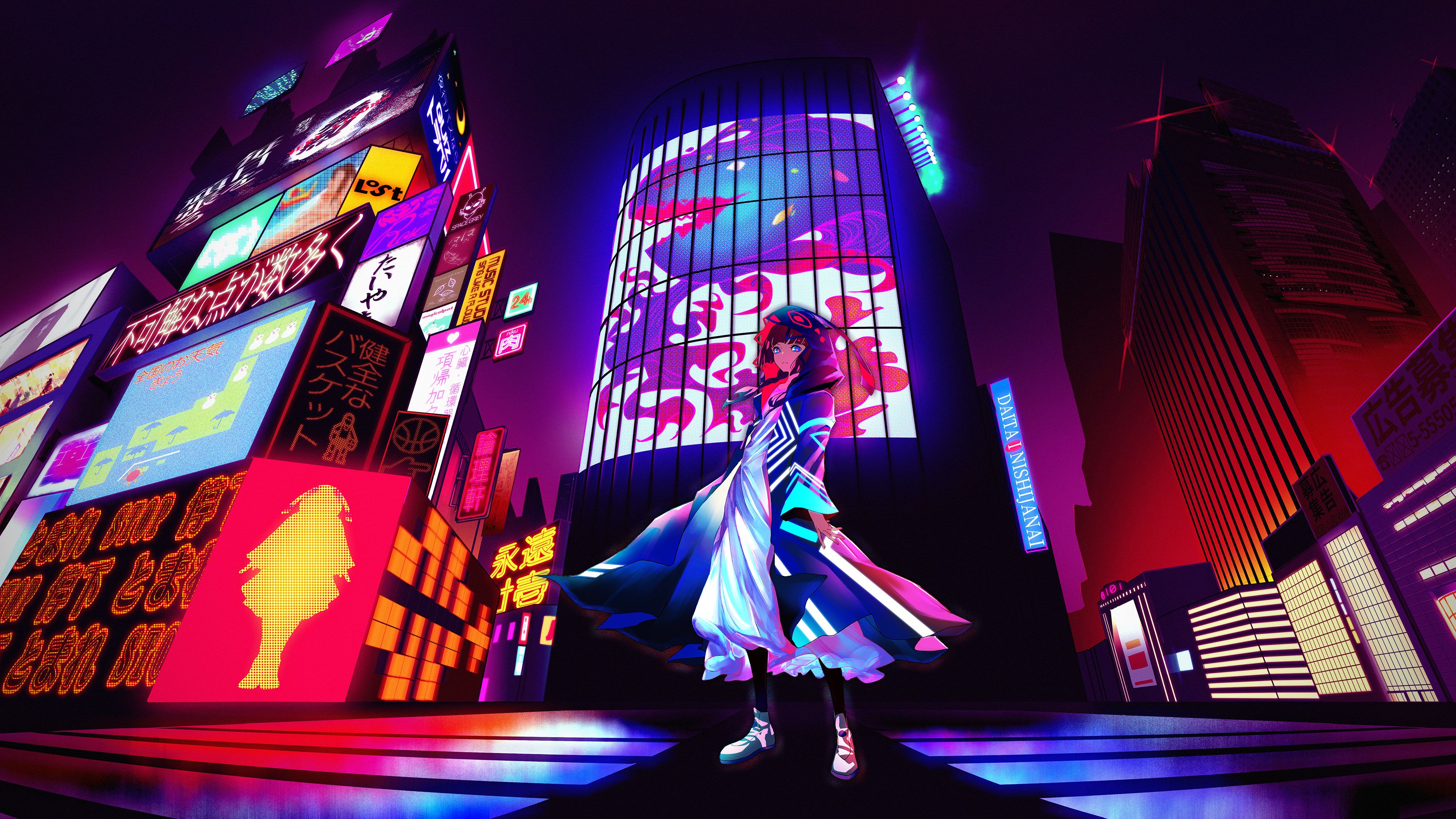 Anime Girl Billboard Neon City 4k, HD Anime, 4k Wallpapers, Image, Backgrounds, Photos and Pictures