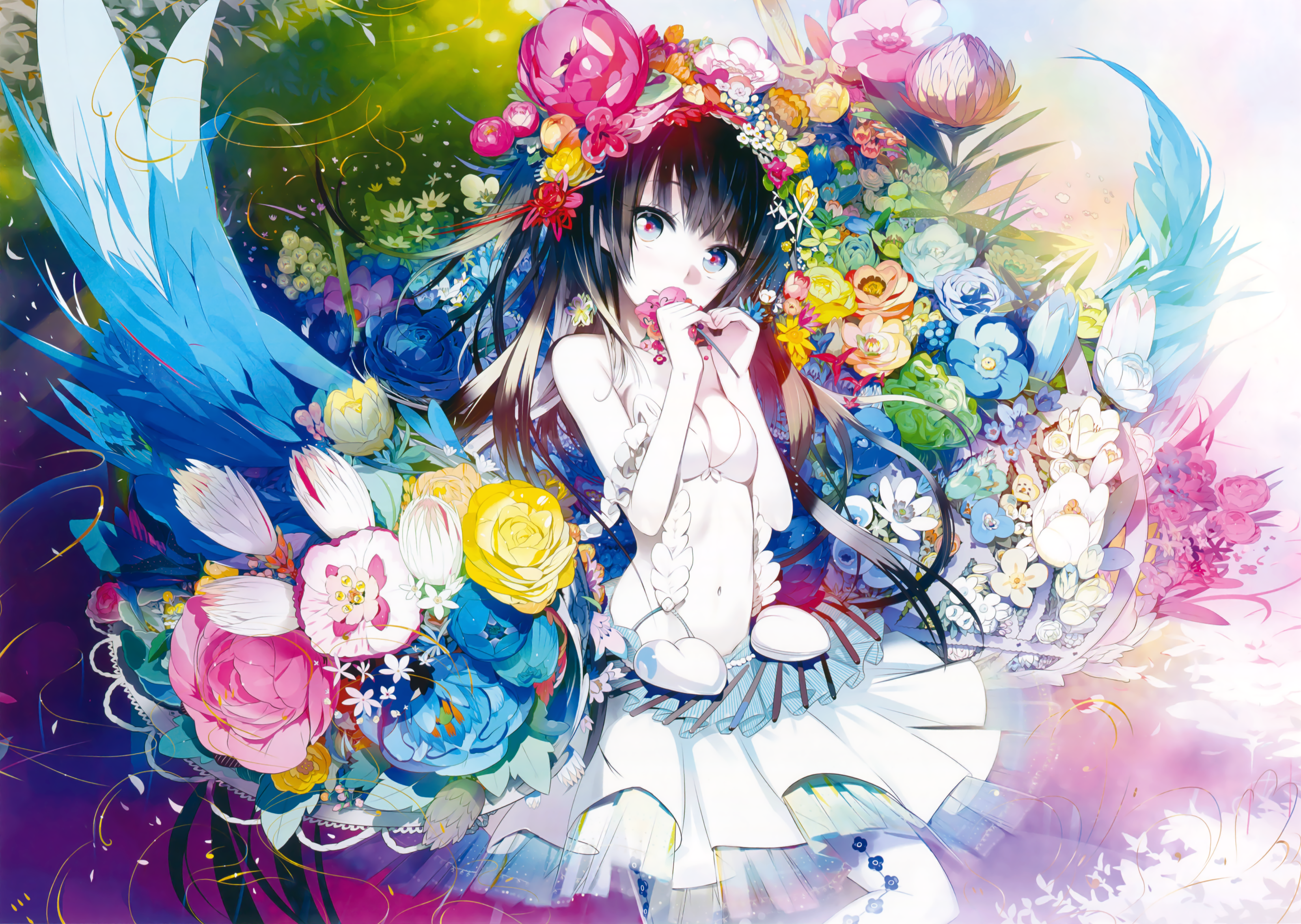 Beautiful anime girl in flowers .zastavki.com