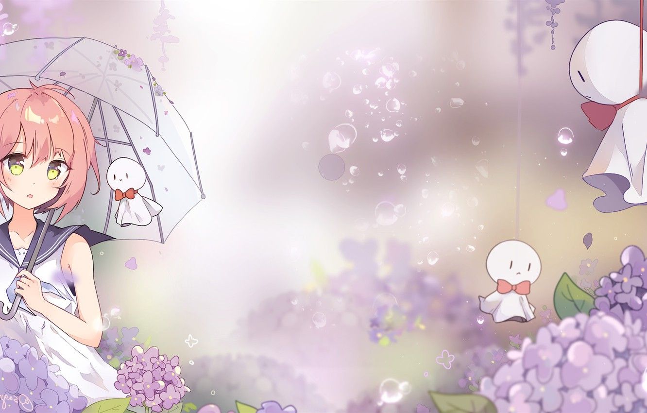 Wallpaper flower, umbrella, air, japanese, anime girls, rain drops, anime girl, anime Wallpaper, rain cloud image for desktop, section арт