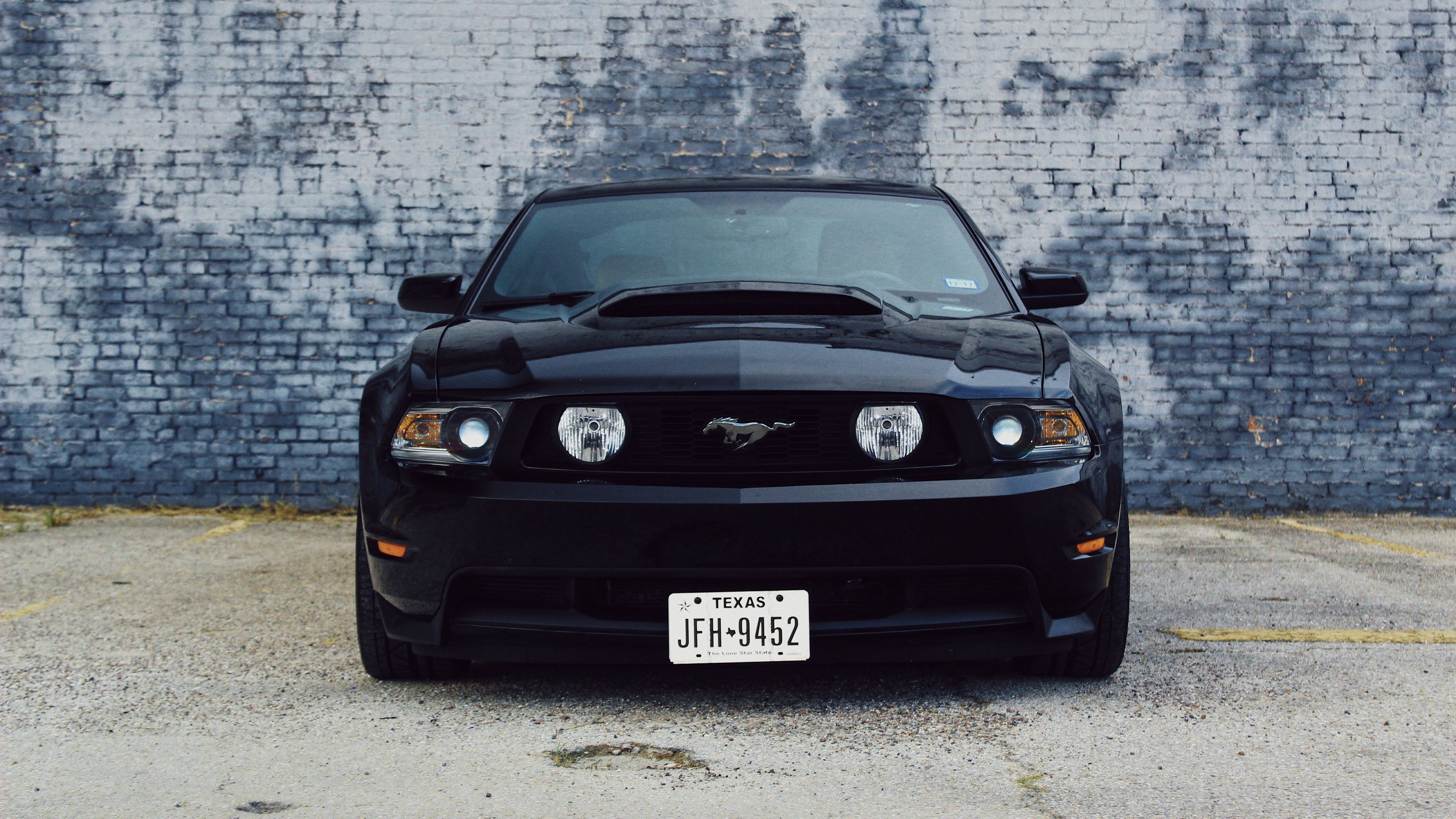 ford mustang, car, black, front view 4k .com