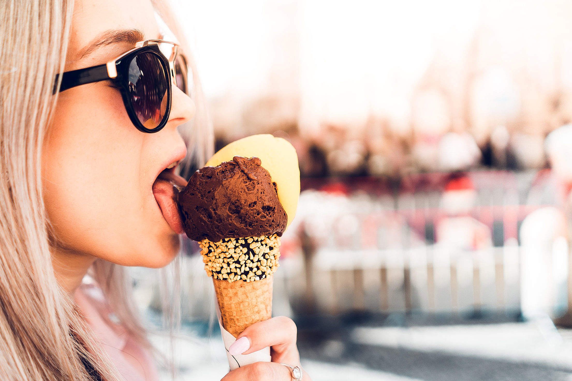 Happy Girl Licking Chocolate Ice Cream .picjumbo.com