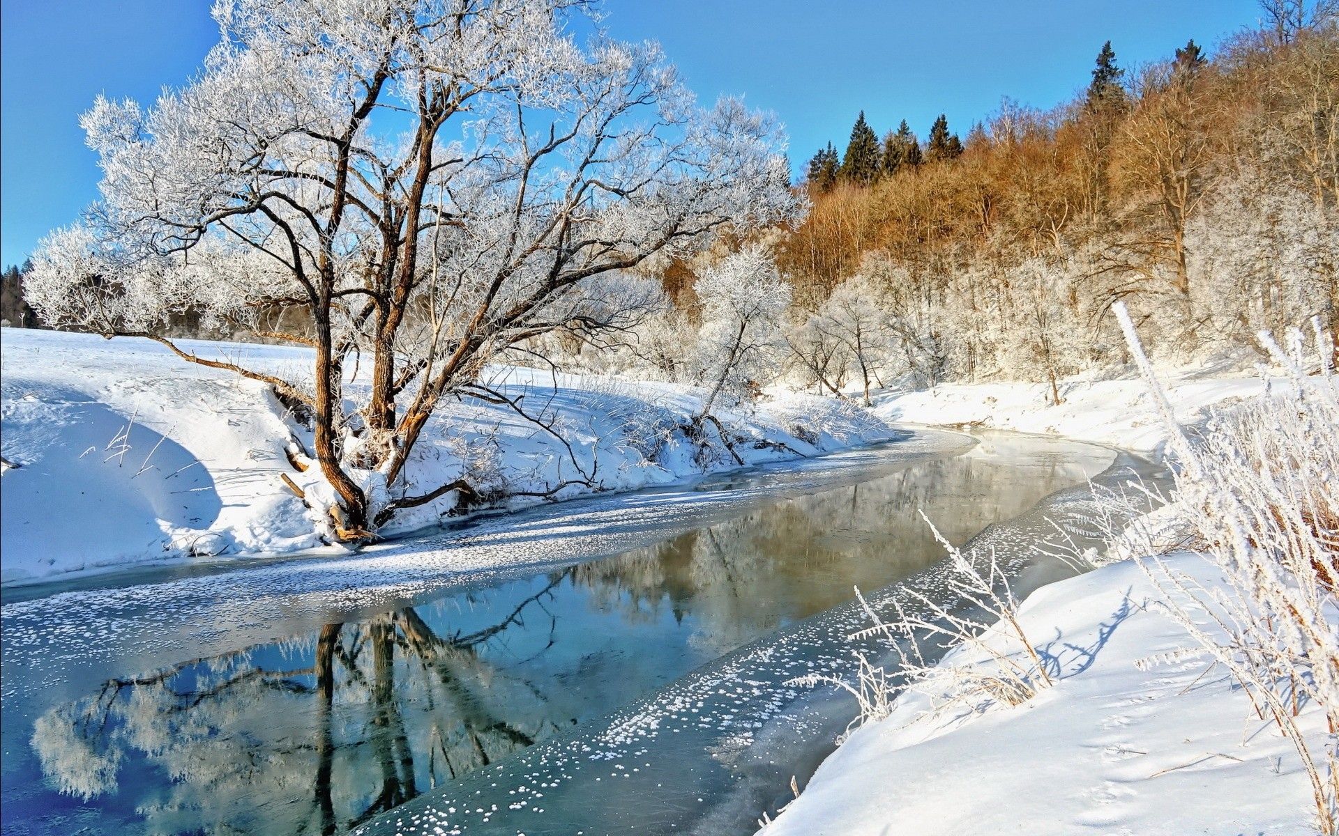 Snow Landscape Winter River .million Wallpaper.com