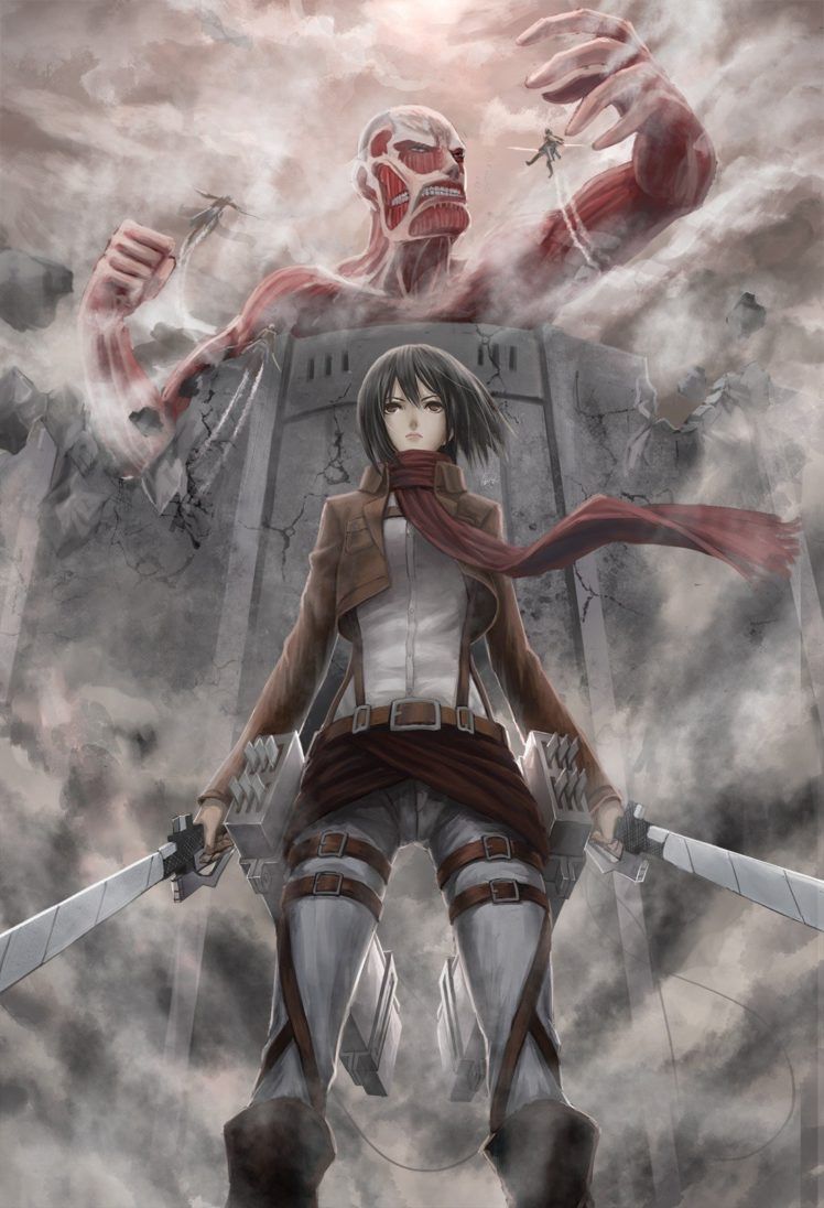 Shingeki no Kyojin, Mikasa Ackerman, Colossal Titan Wallpaper HD / Desktop and Mobile Background