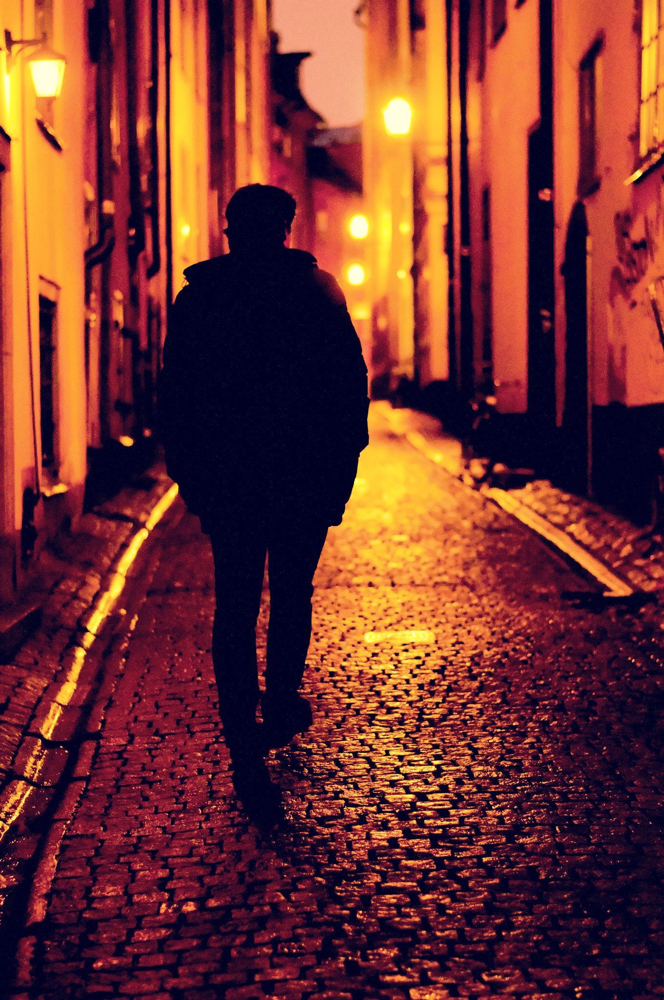 Evening walk of a man. Beautiful wallpaper background, Beautiful night image, Walking silhouette