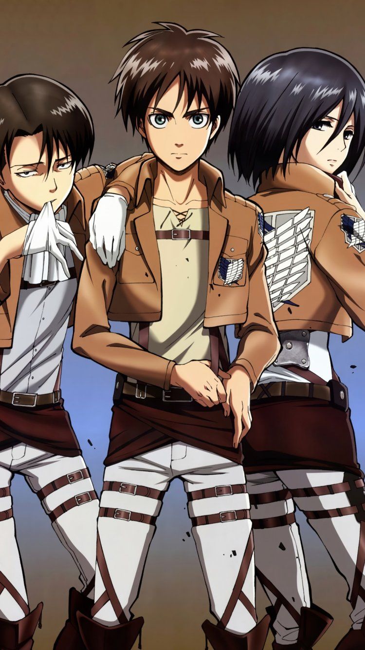 Eren Jaeger, Mikasa Ackerman, Rivaille .kawaii Mobile.com