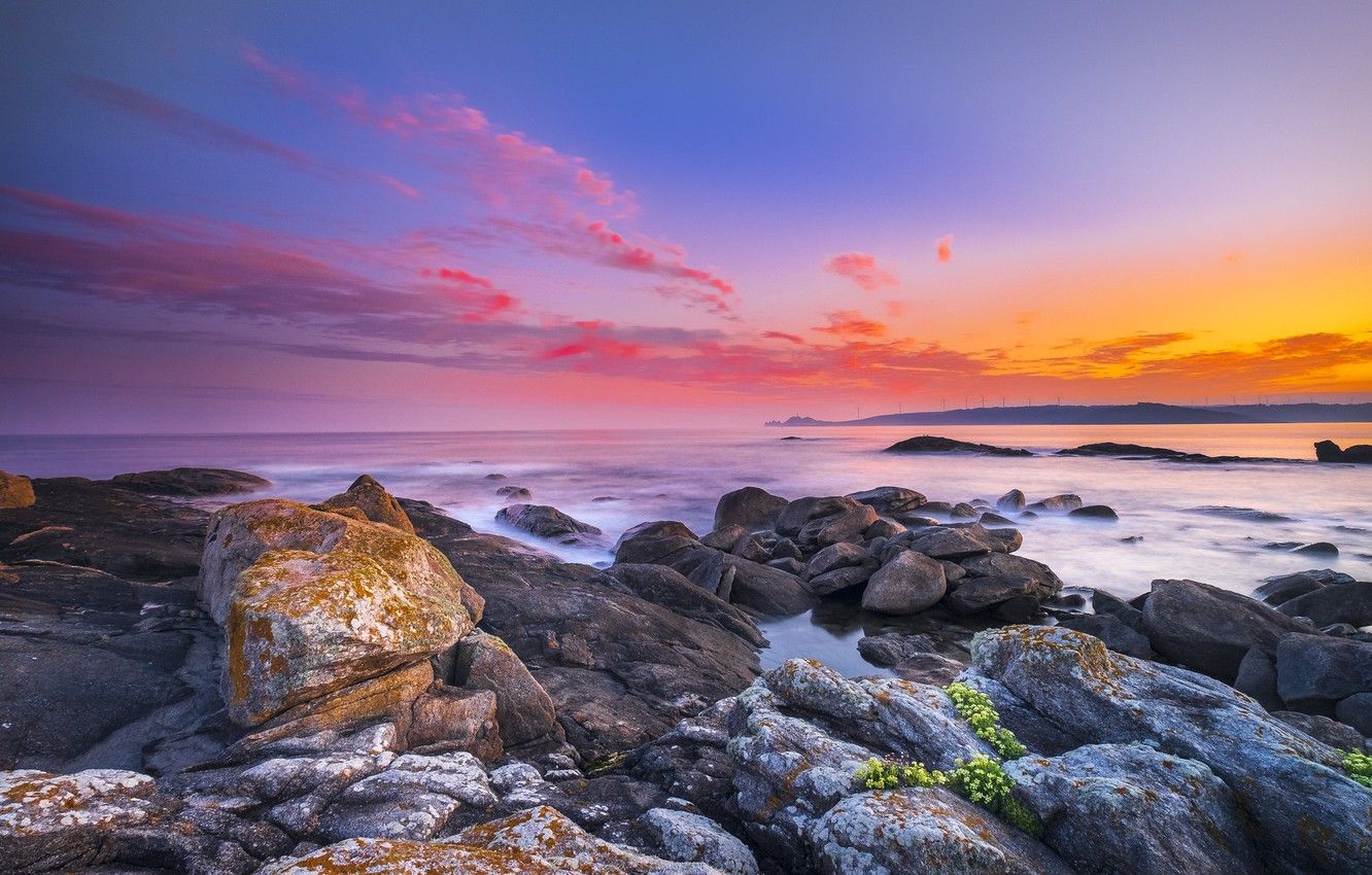 Wallpaper sunset, coast, Spain, Galicia image for desktop, section пейзажи