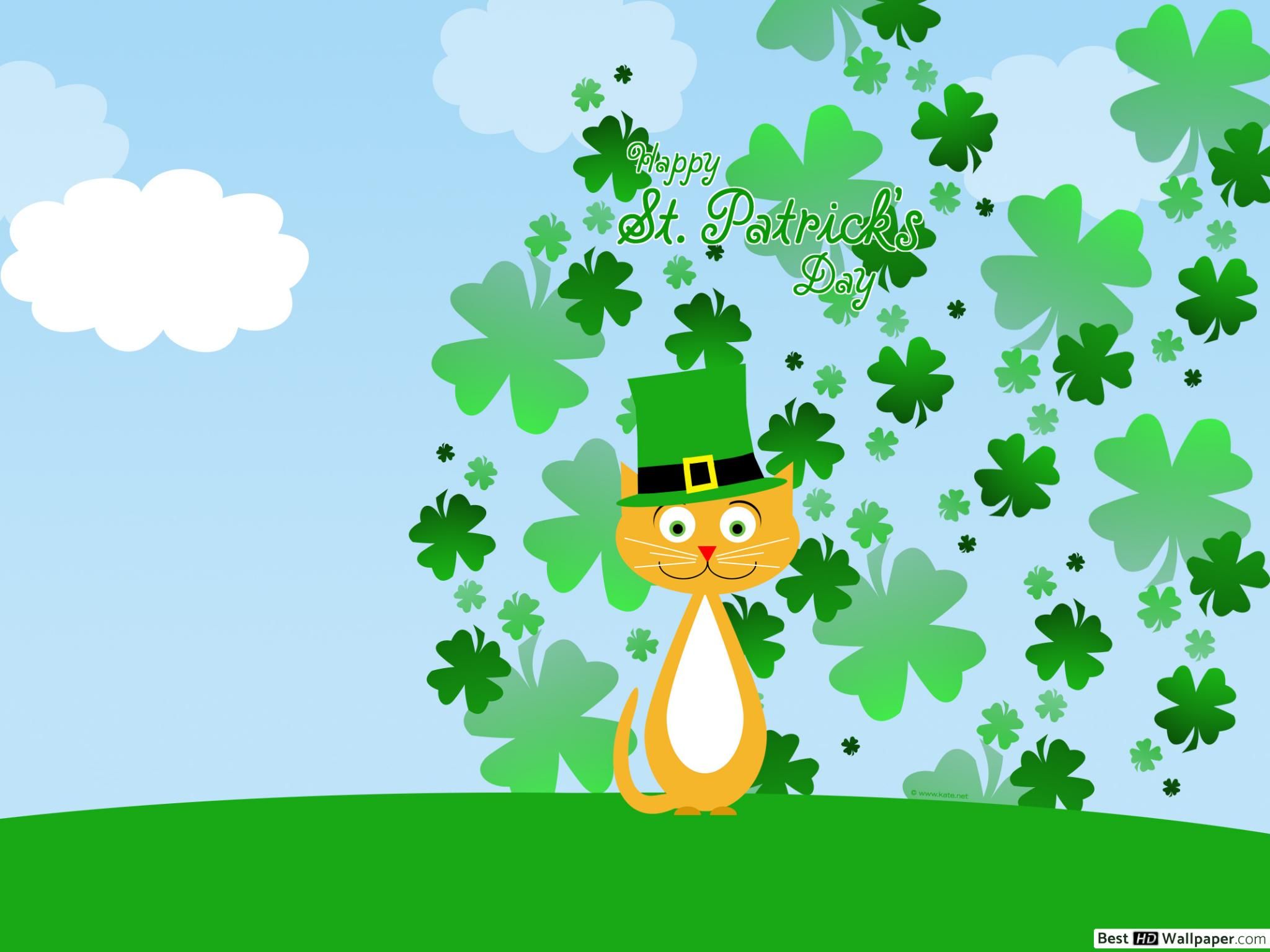 Lucky Cat and Green Hat on St. Patrick .besthdwallpaper.com