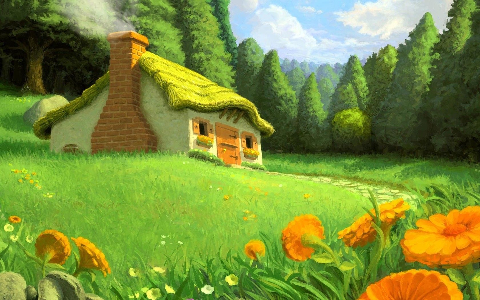 Cottage, By, The, Forest, Wallpaper .thewallpaper.co